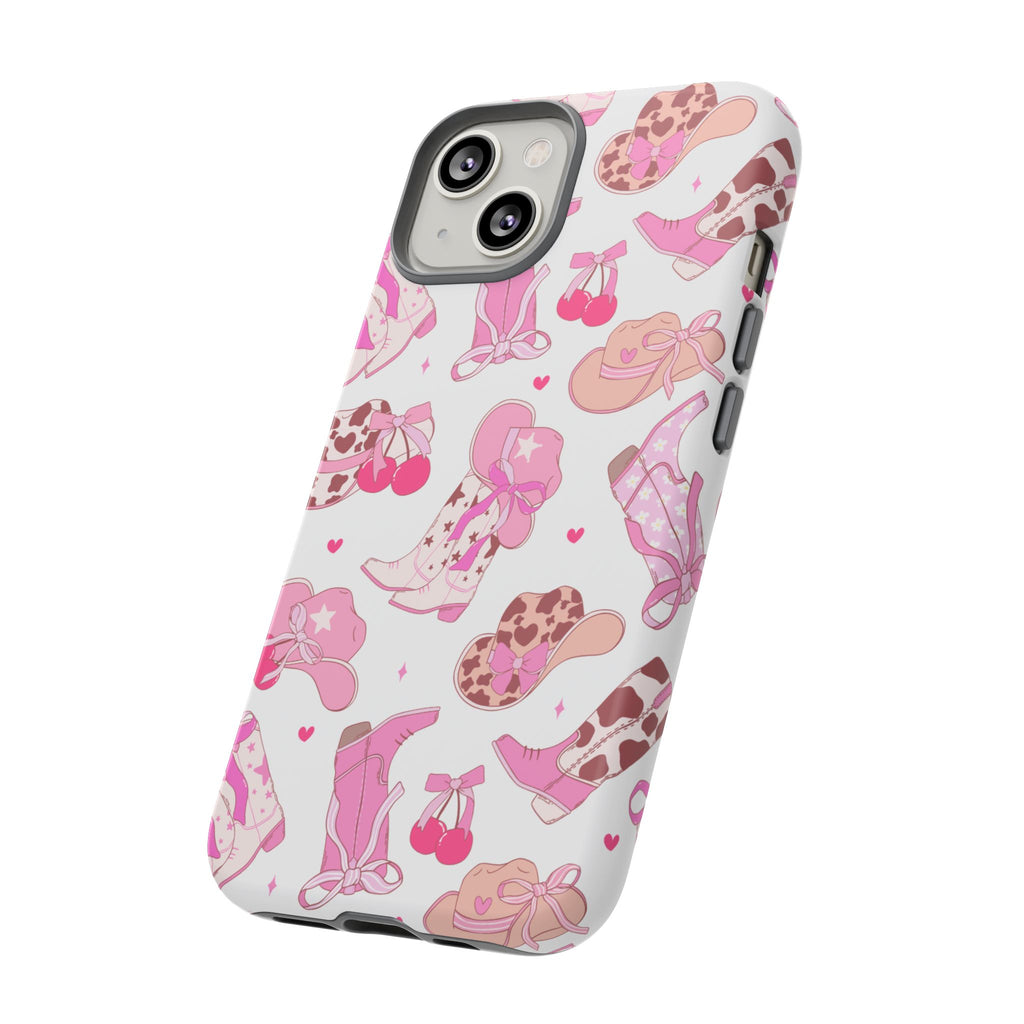 Pink Cowgirl Phone Case - Cute Western Boots & Hats Pattern Tough Case