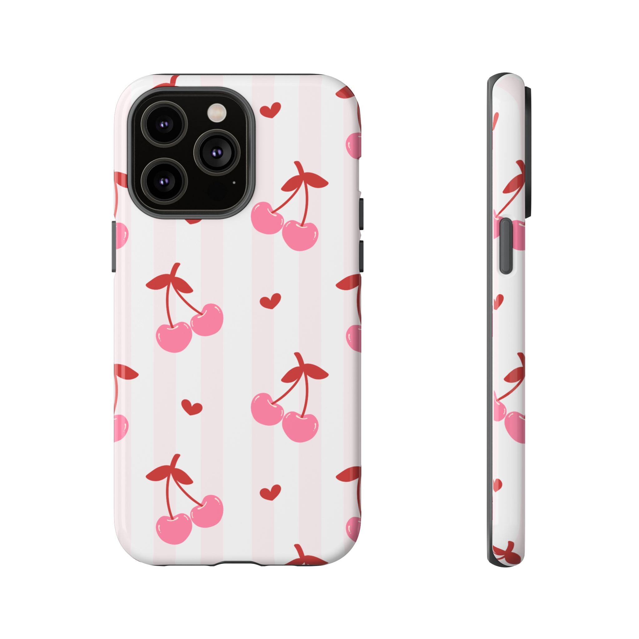 Pink Cherry Pattern Tough Phone Case — Cute Retro Fruit Design