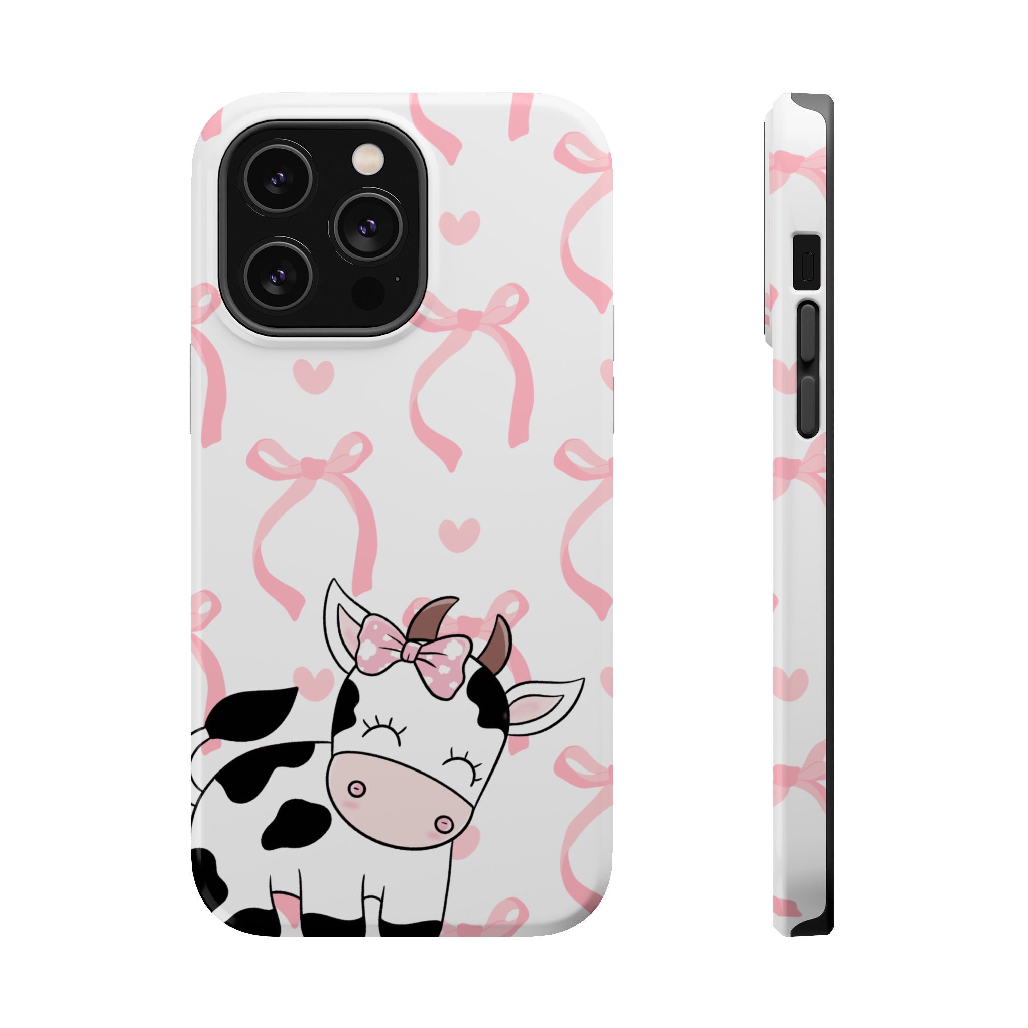 Cute Cow Phone Case — Pink Bows Magnetic Impact-Resistant Case