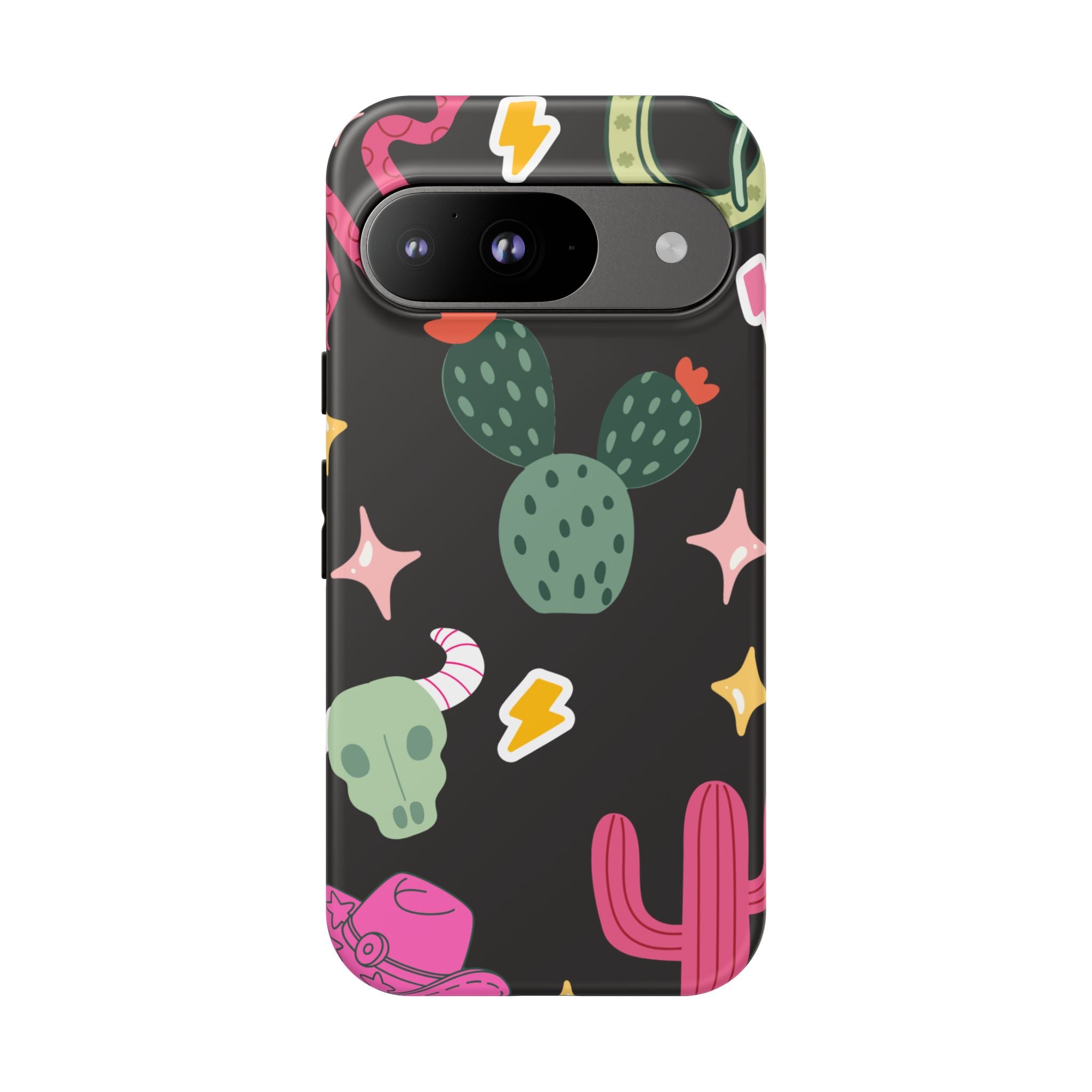 Southwest Desert Icons Tough Phone Case — Cactus, Cowboy & Skull Pattern