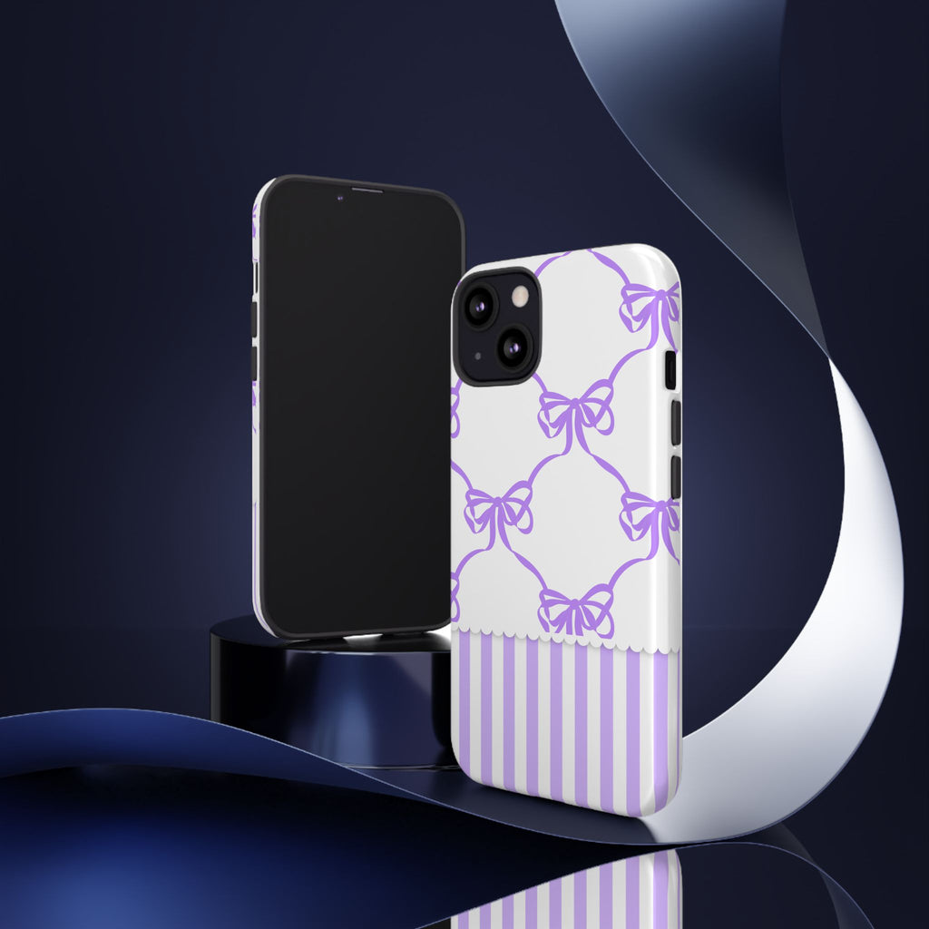 Lavender Bow Pattern Tough Phone Case - Striped Cute iPhone Cover