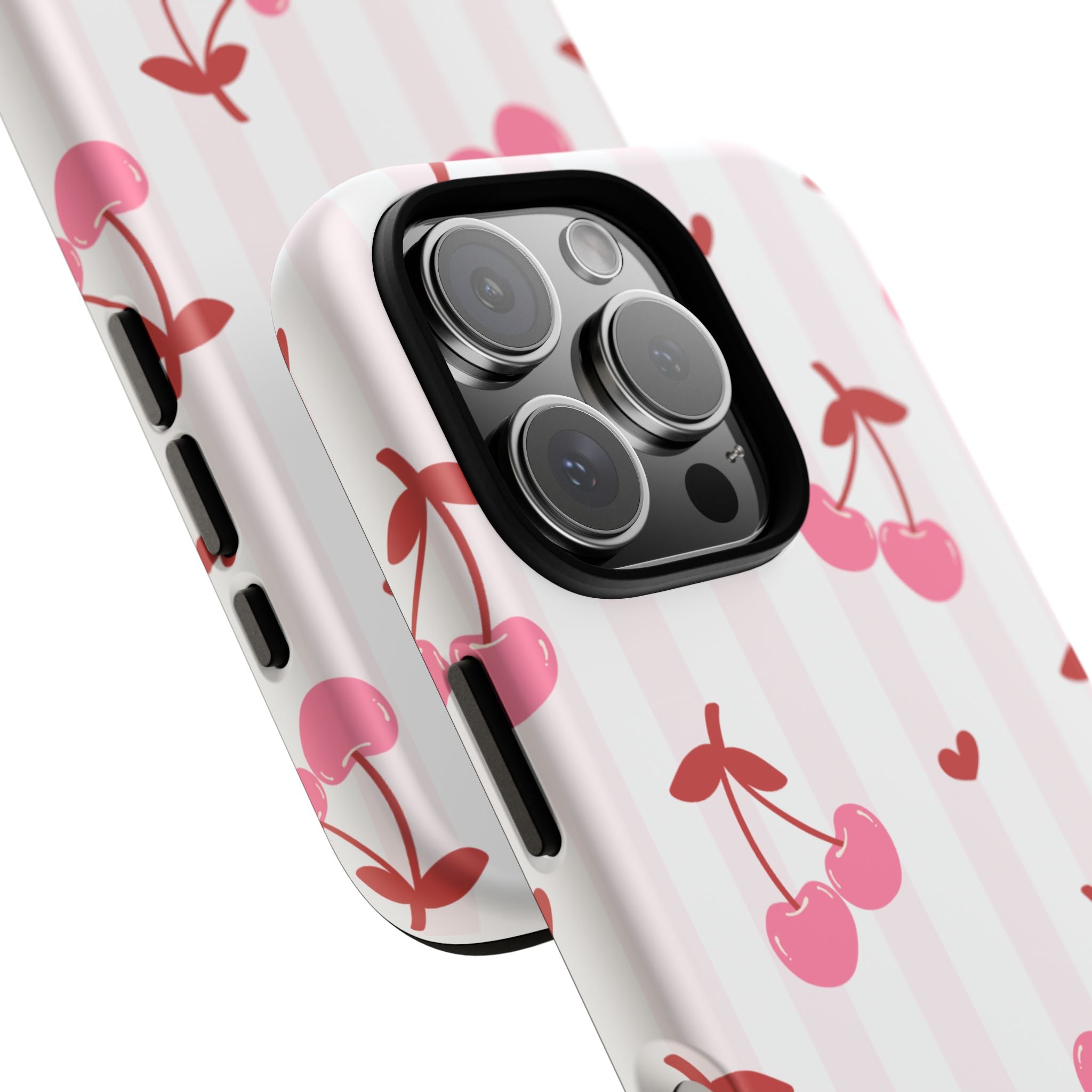 Pink Cherry Pattern Tough Phone Case — Cute Retro Fruit Design