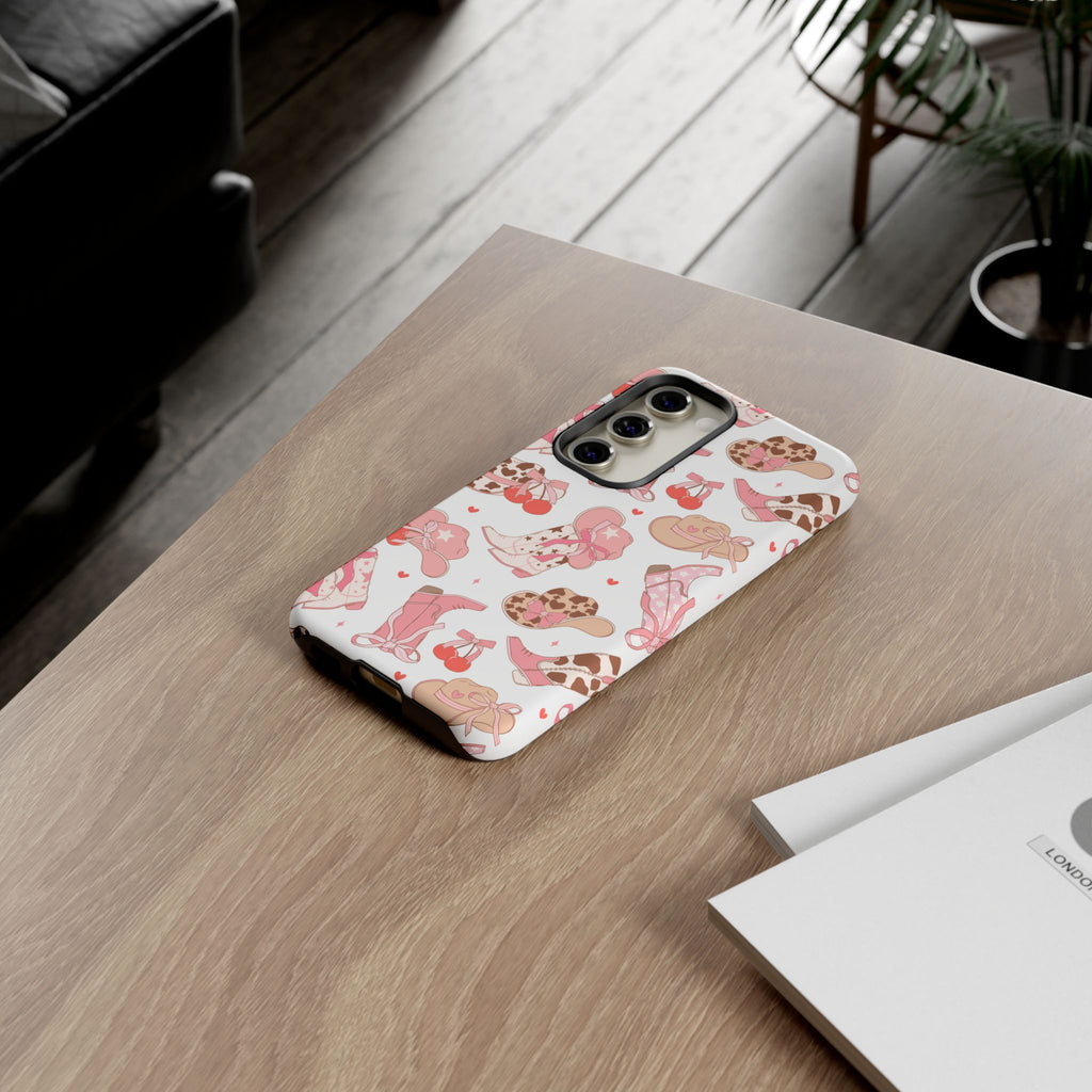 Cowgirl Boots Pink Phone Case — Cute Western Pattern Tough Phone Case
