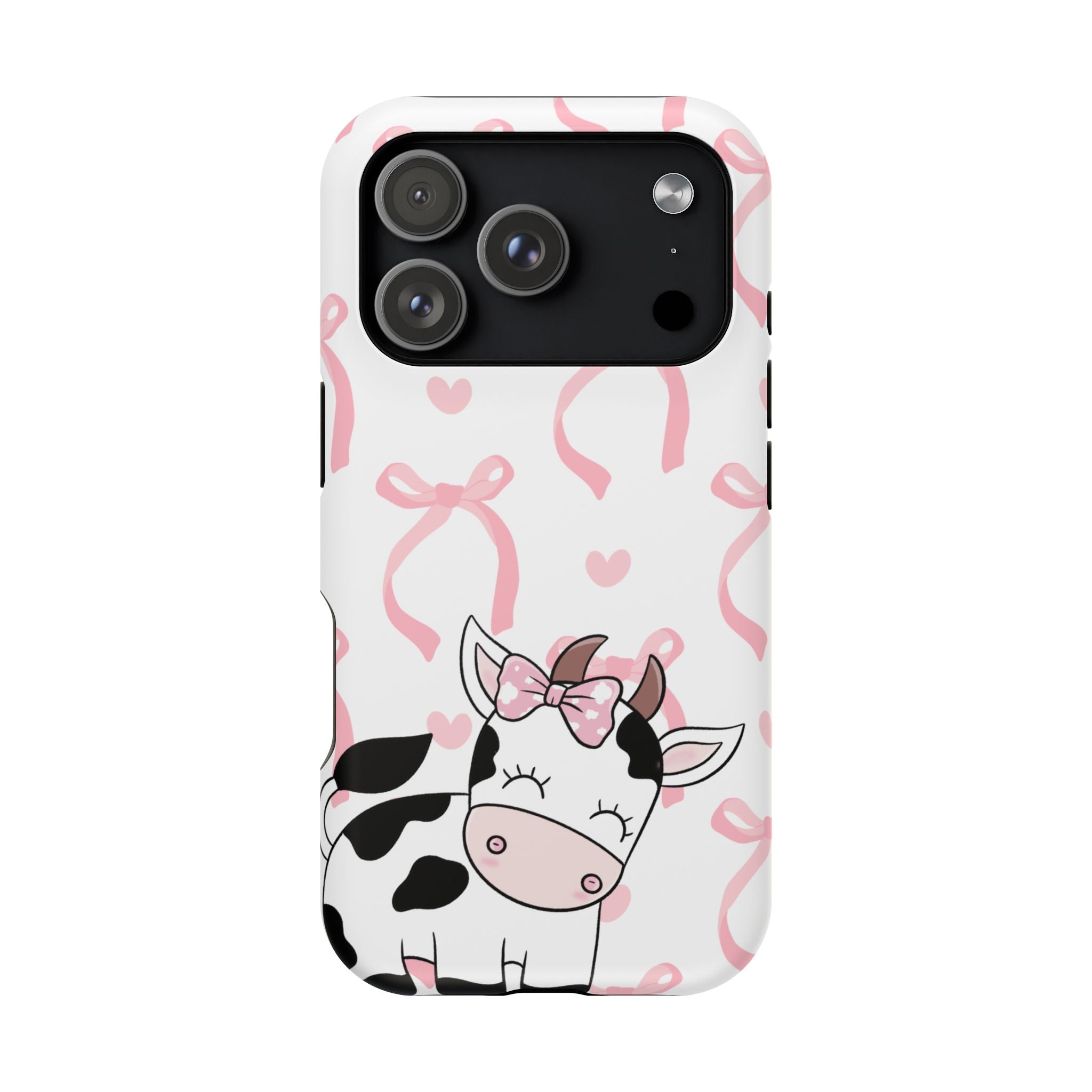 Cute Cow Phone Case — Pink Bows Magnetic Impact-Resistant Case