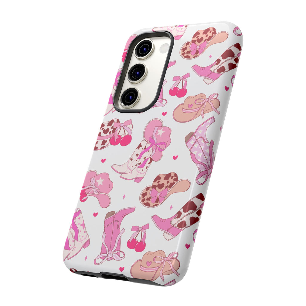 Pink Cowgirl Phone Case - Cute Western Boots & Hats Pattern Tough Case