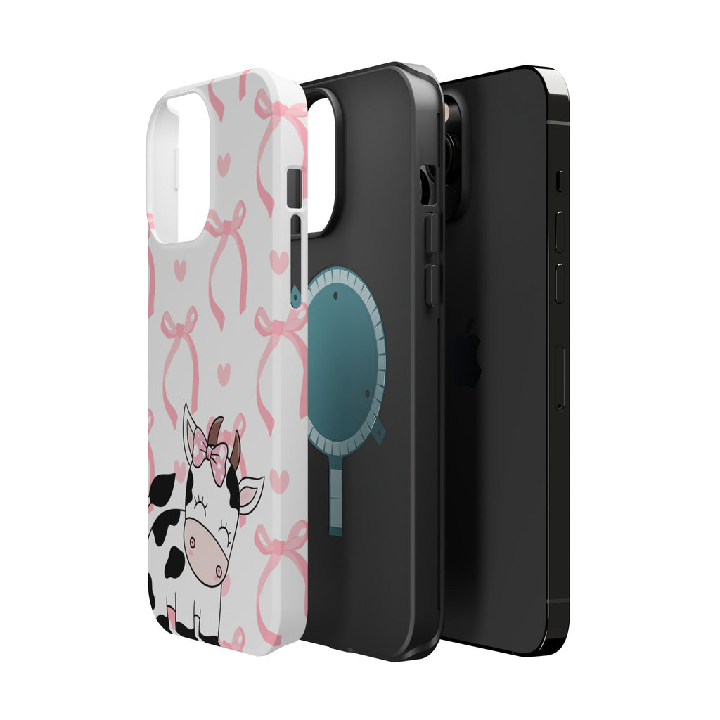 Cute Cow Phone Case — Pink Bows Magnetic Impact-Resistant Case