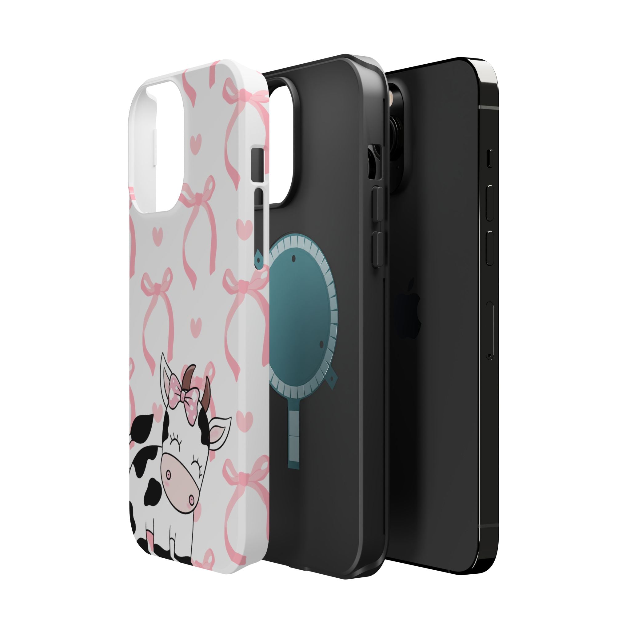 Cute Cow Phone Case — Pink Bows Magnetic Impact-Resistant Case