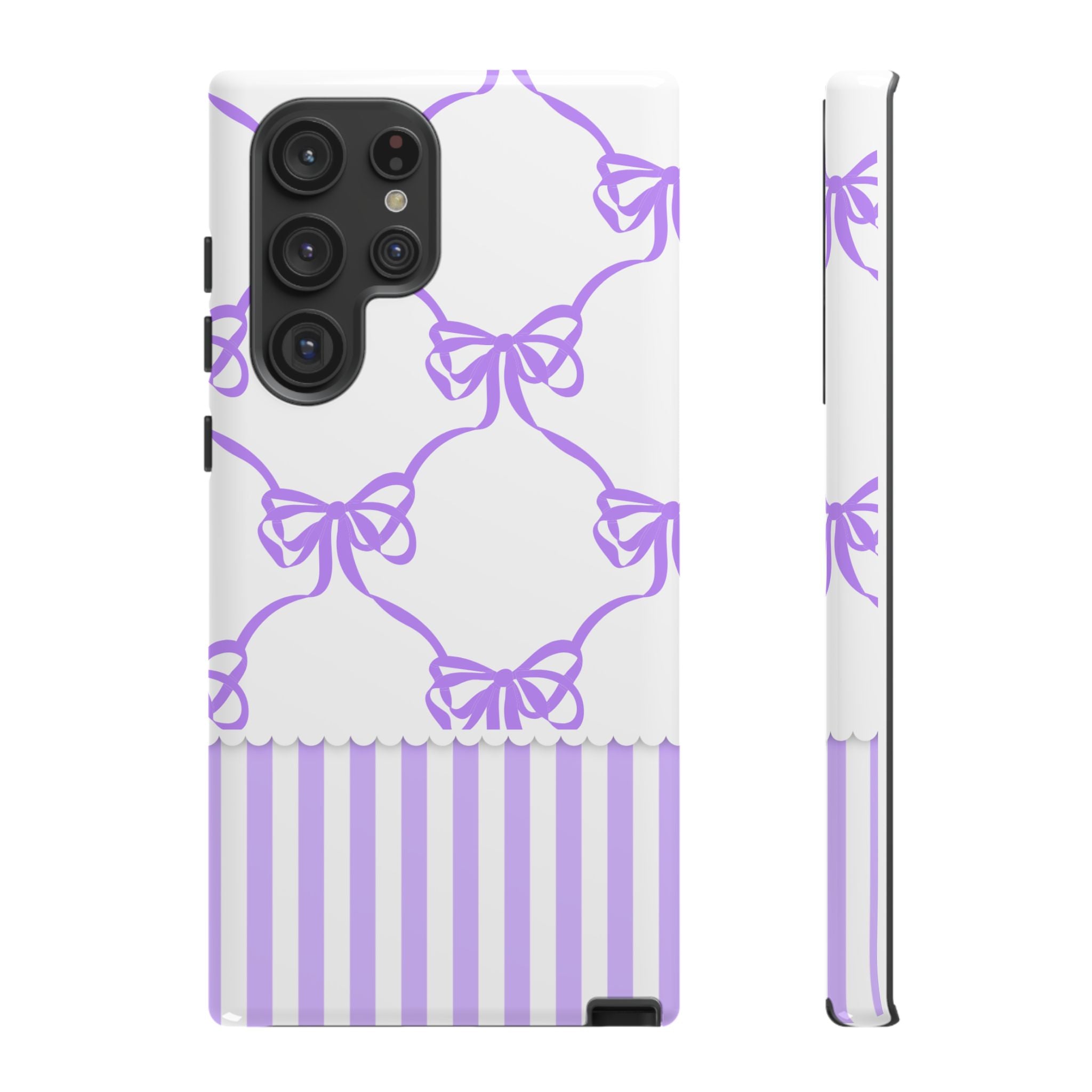 Lavender Bow Pattern Tough Phone Case - Striped Cute iPhone Cover