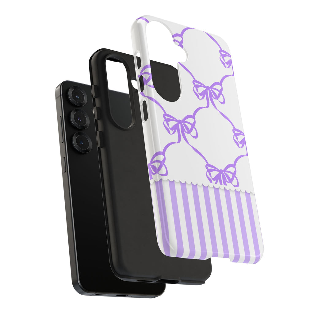 Lavender Bow Pattern Tough Phone Case - Striped Cute iPhone Cover