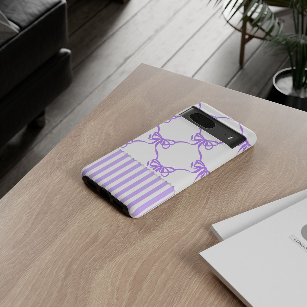 Lavender Bow Pattern Tough Phone Case - Striped Cute iPhone Cover