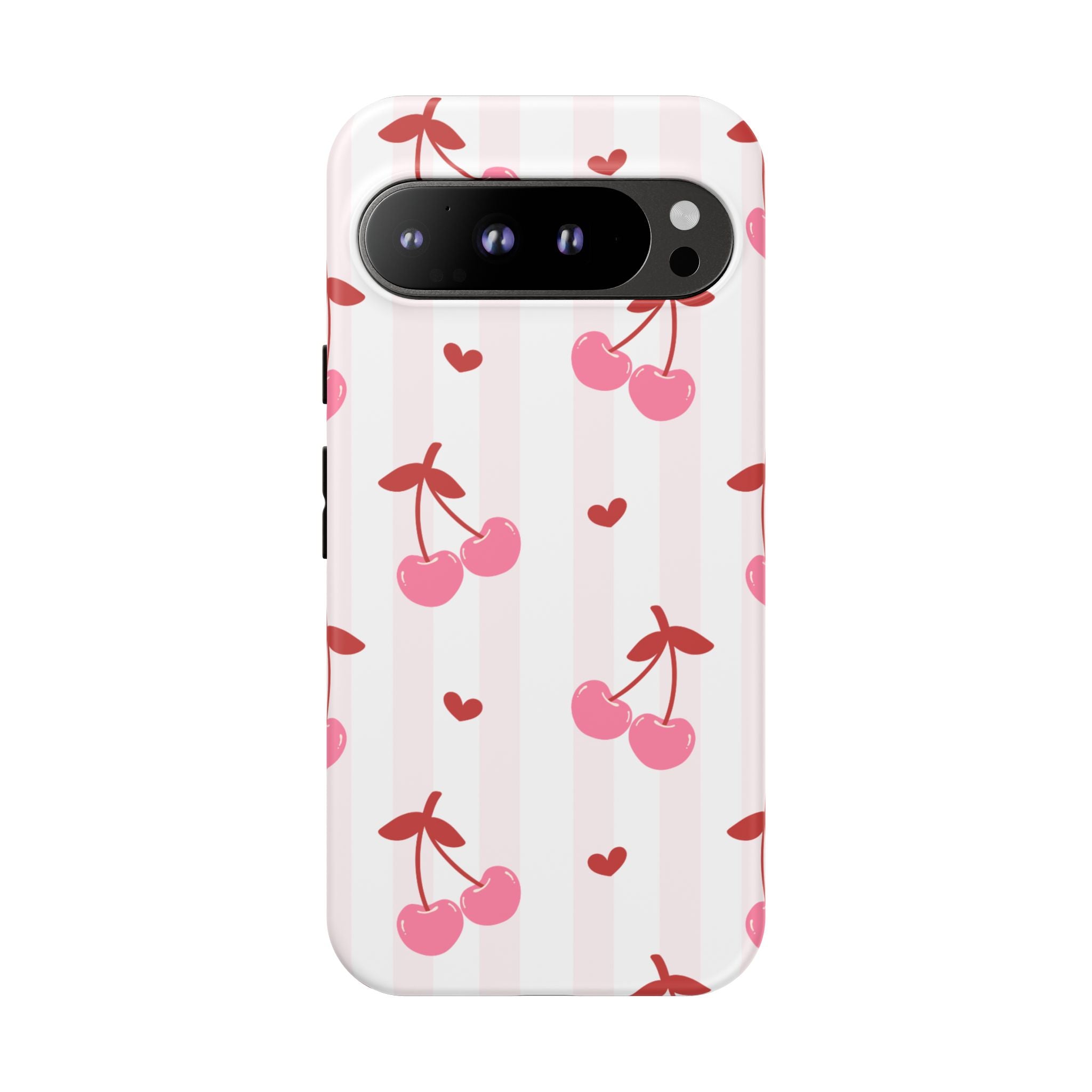 Pink Cherry Pattern Tough Phone Case — Cute Retro Fruit Design