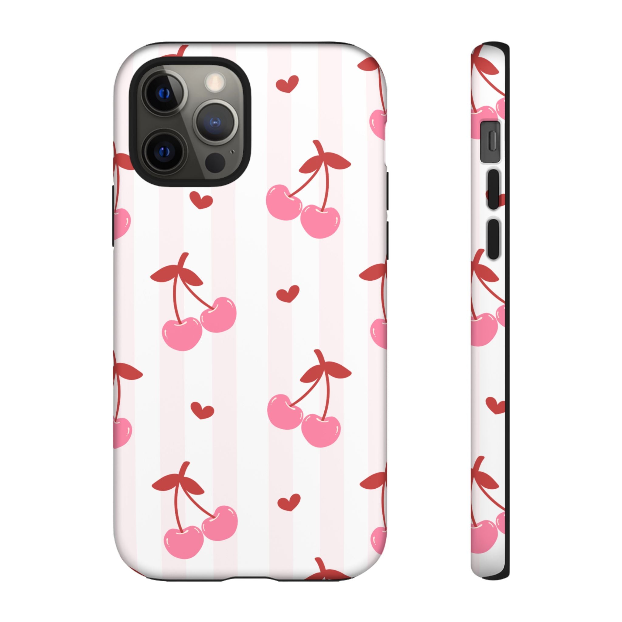 Pink Cherry Pattern Tough Phone Case — Cute Retro Fruit Design