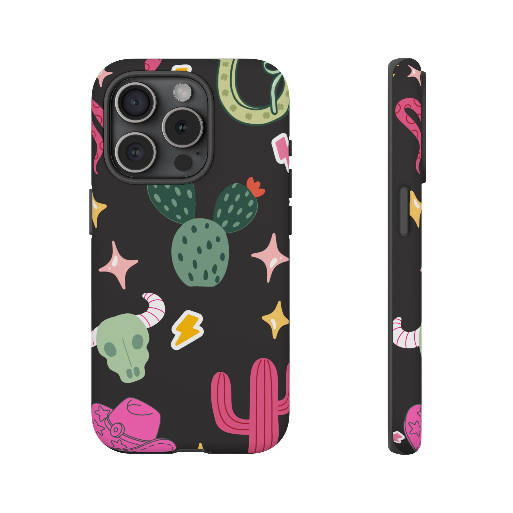 Southwest Desert Icons Tough Phone Case — Cactus, Cowboy & Skull Pattern