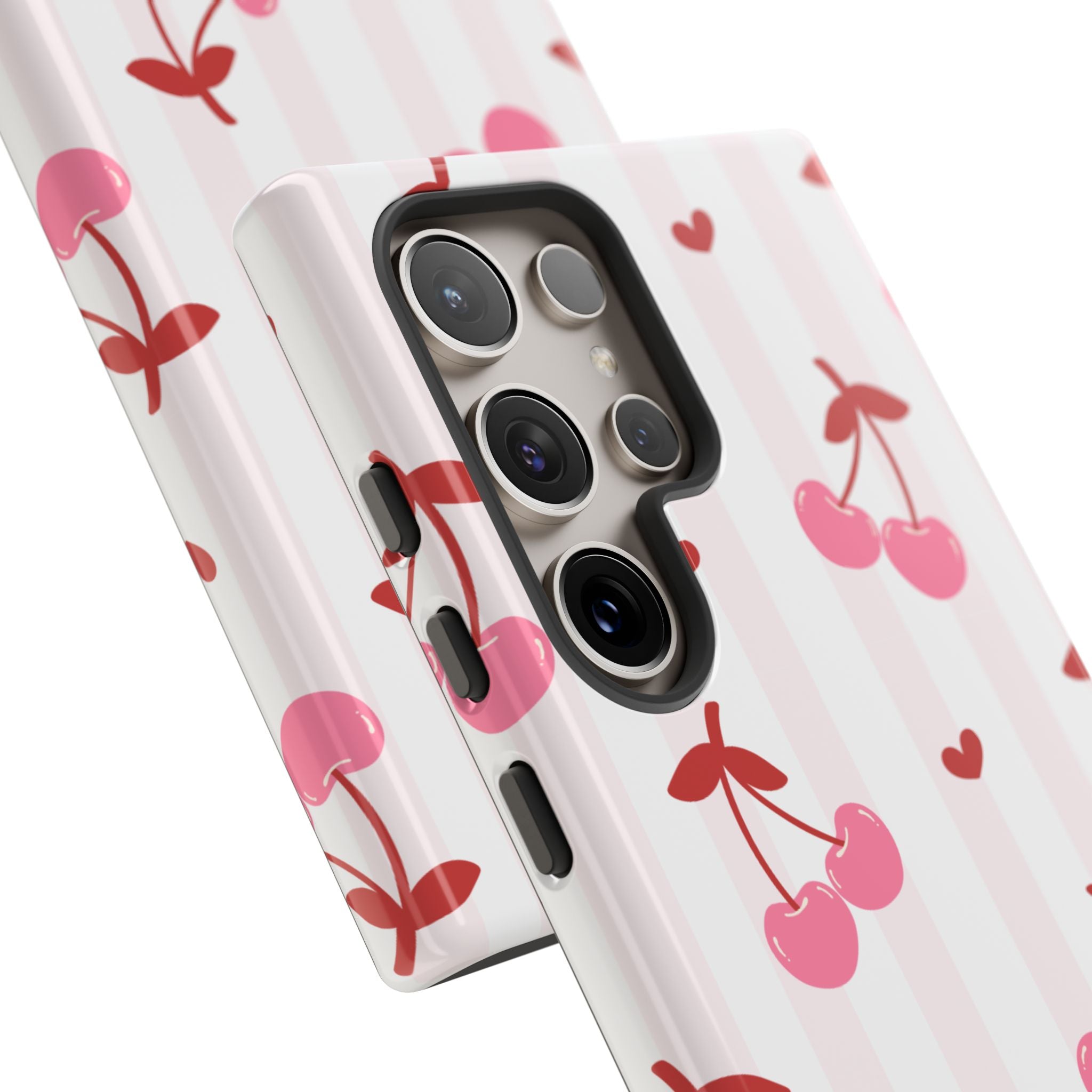 Pink Cherry Pattern Tough Phone Case — Cute Retro Fruit Design