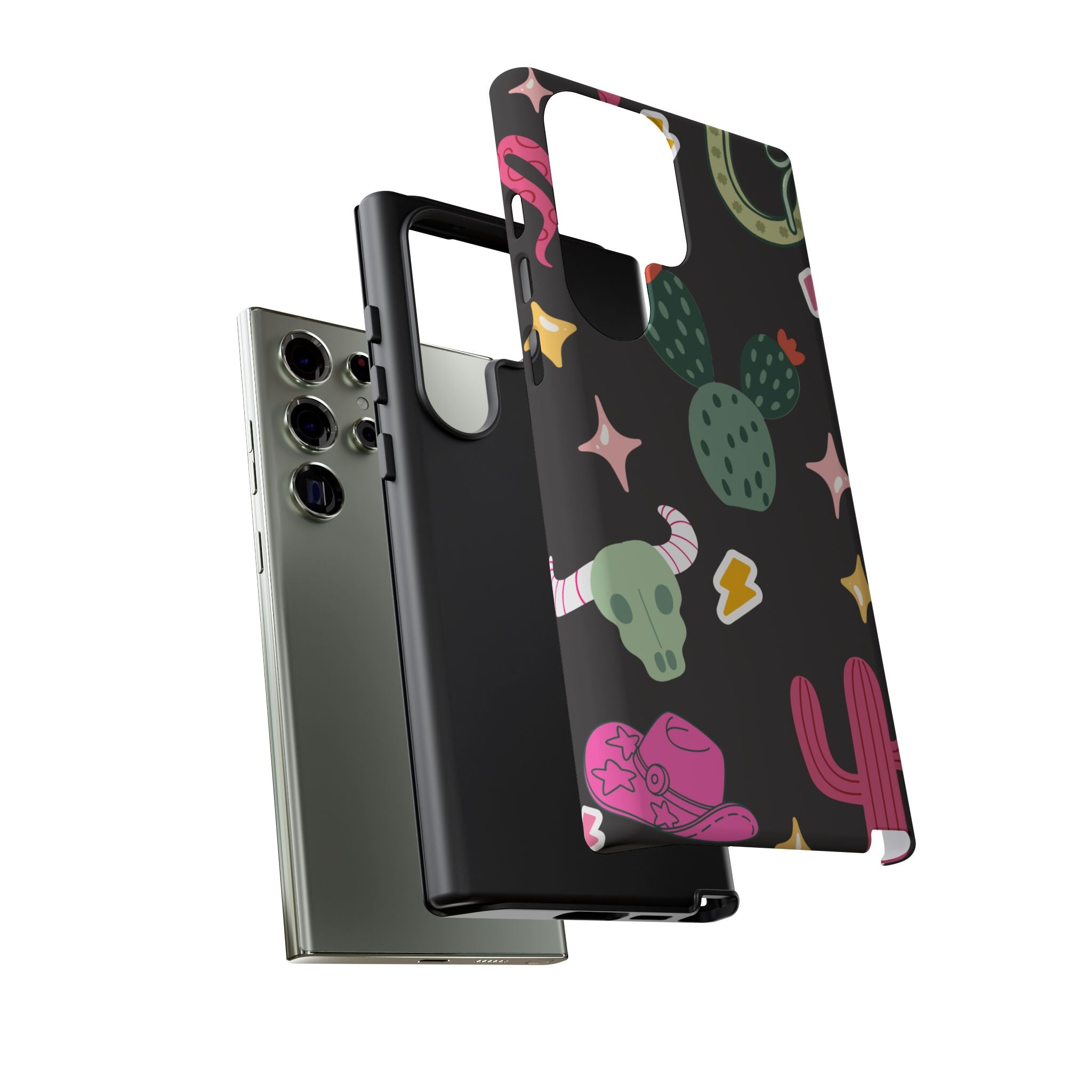 Southwest Desert Icons Tough Phone Case — Cactus, Cowboy & Skull Pattern
