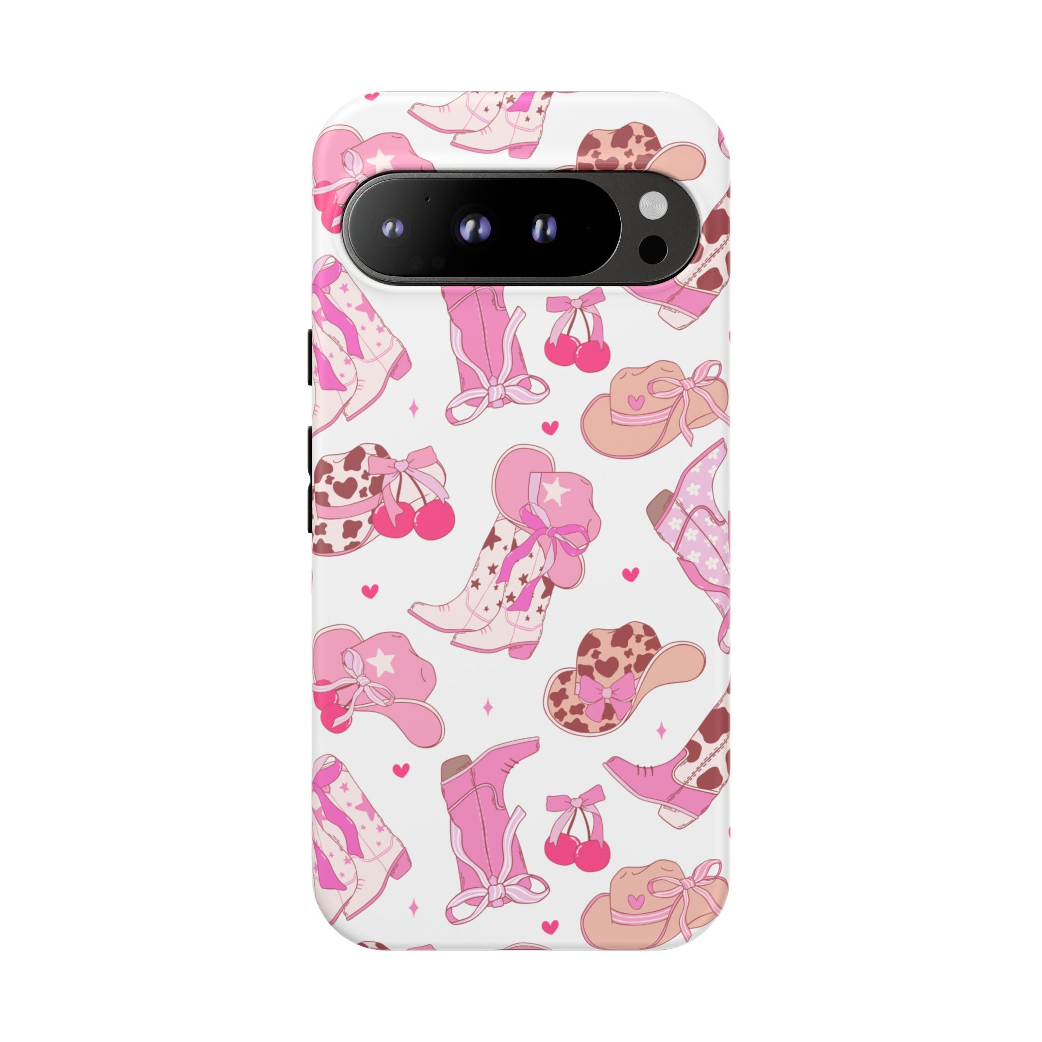 Pink Cowgirl Phone Case - Cute Western Boots & Hats Pattern Tough Case