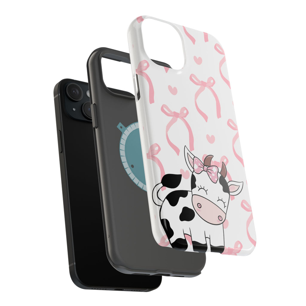 Cute Cow Phone Case — Pink Bows Magnetic Impact-Resistant Case