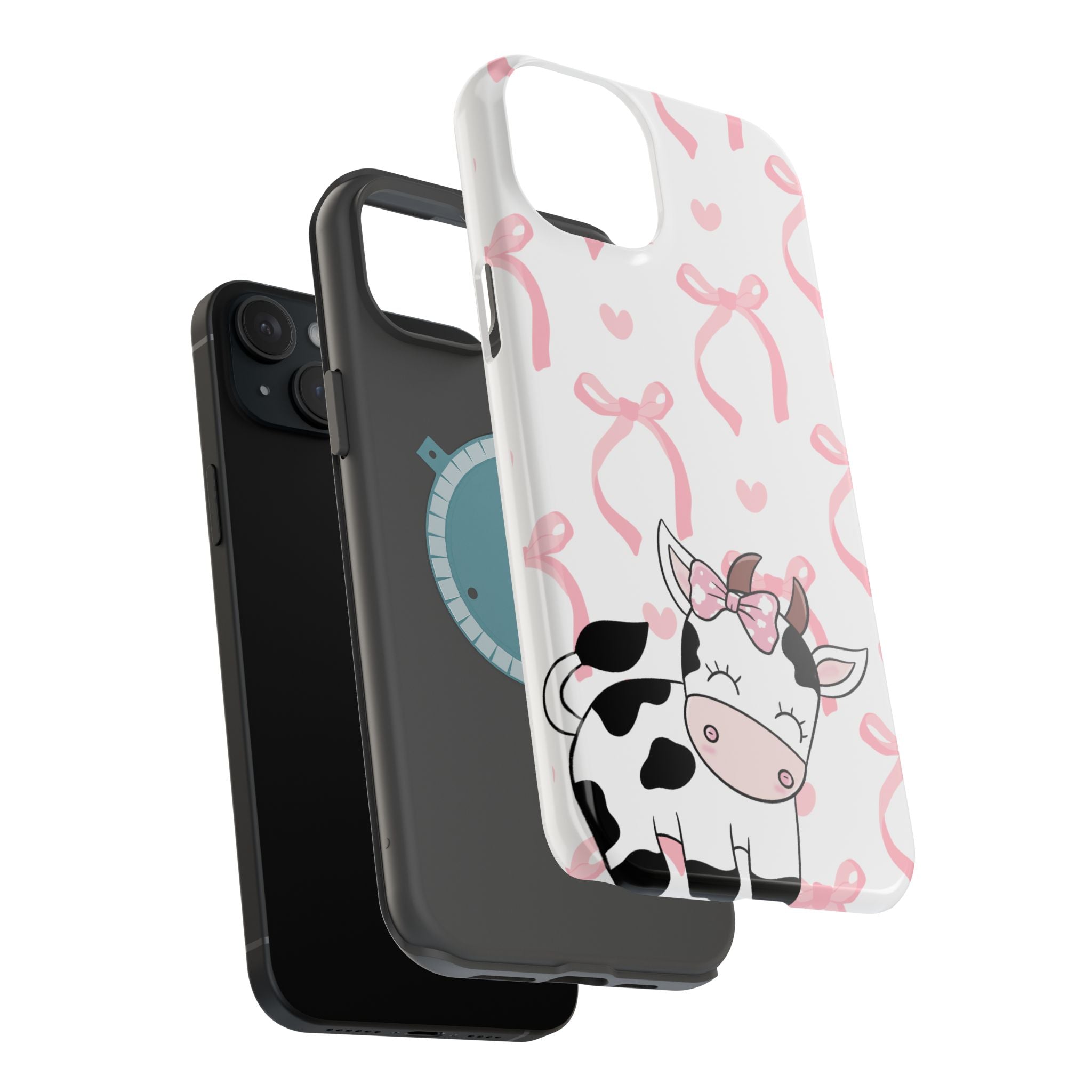 Cute Cow Phone Case — Pink Bows Magnetic Impact-Resistant Case