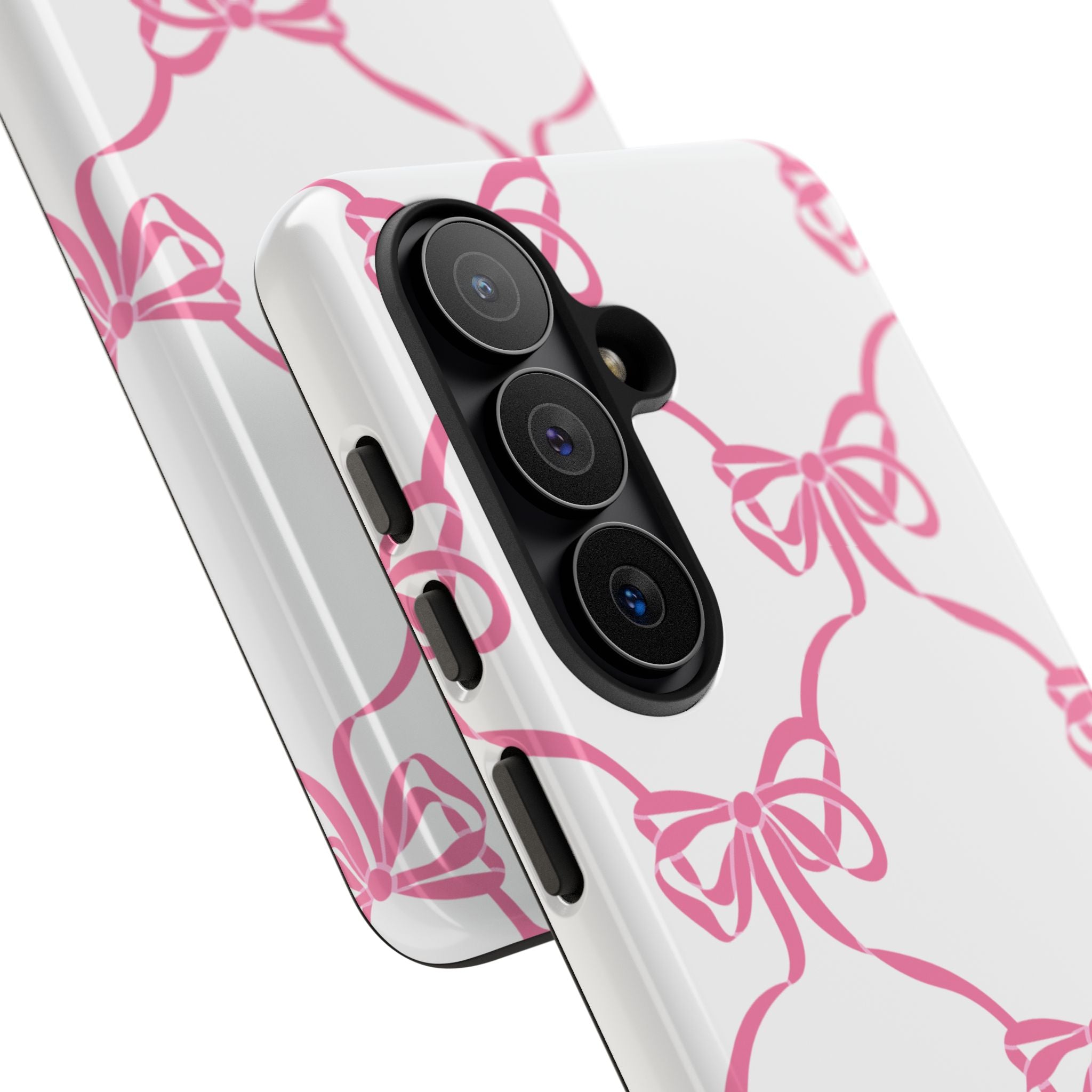 Pink Bow Pattern Phone Case — Cute Striped Tough Case