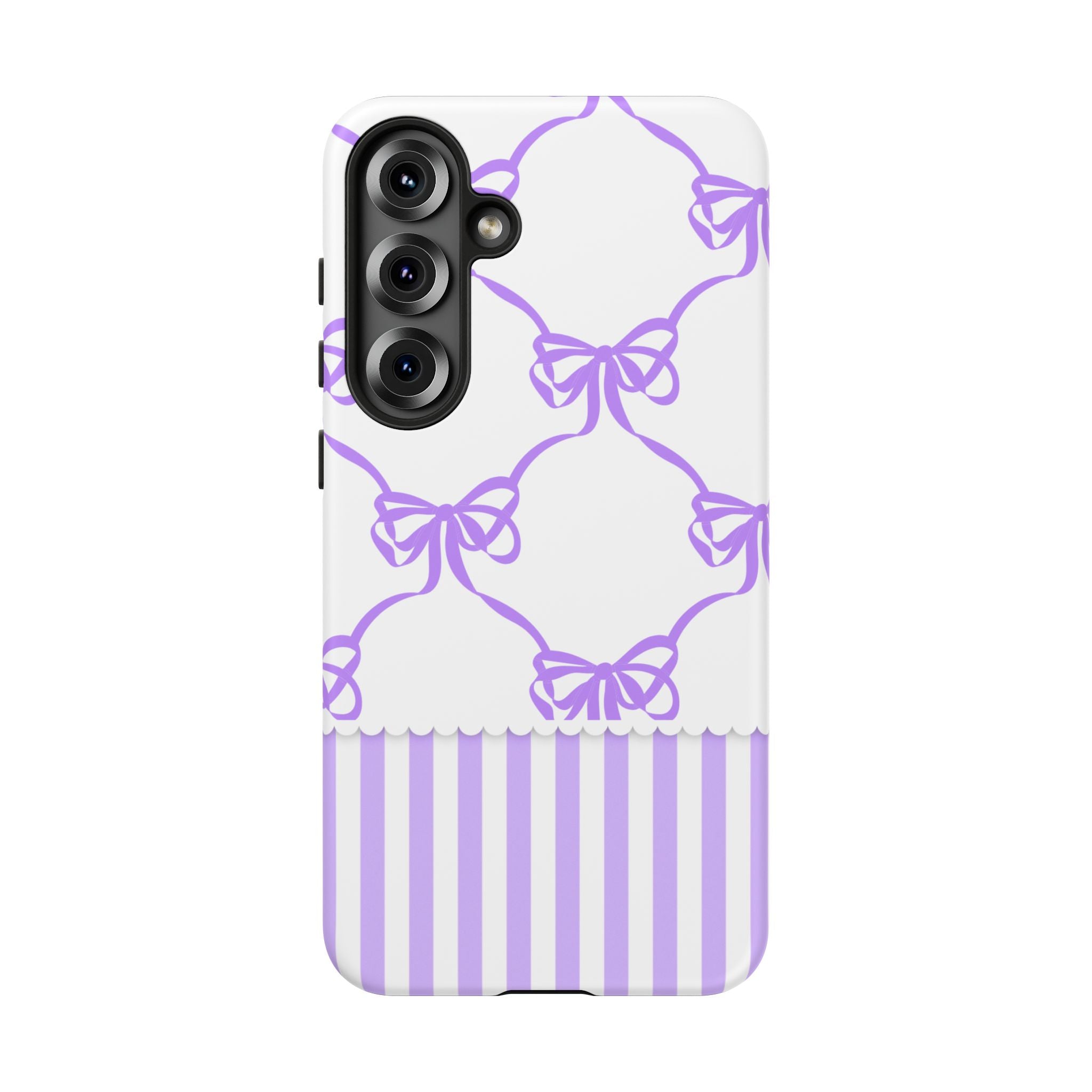 Lavender Bow Pattern Tough Phone Case - Striped Cute iPhone Cover
