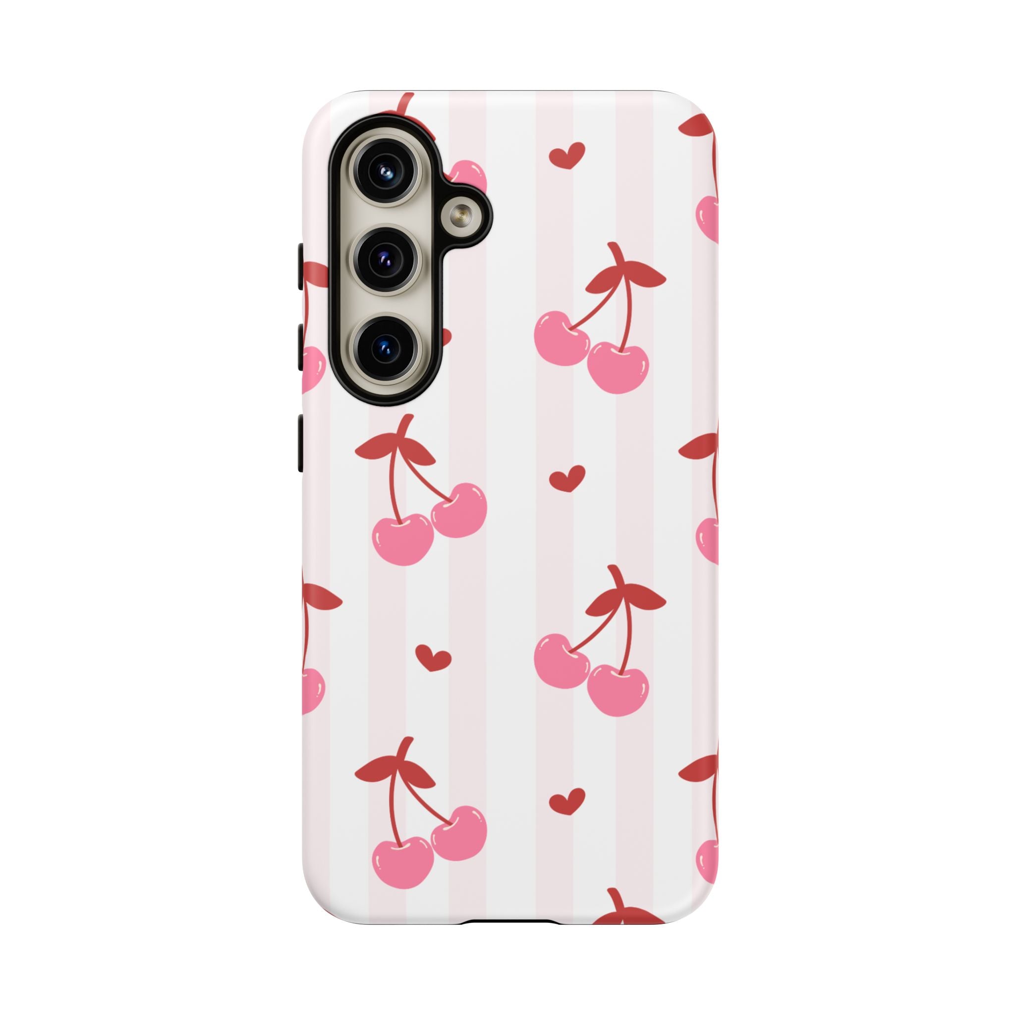 Pink Cherry Pattern Tough Phone Case — Cute Retro Fruit Design