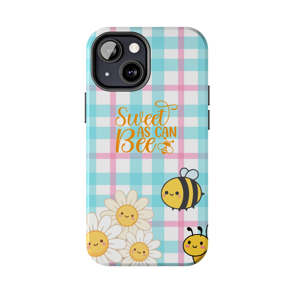 Sweet As Can Bee Tough Phone Case — Cute Bee & Daisy Plaid Protective Cover
