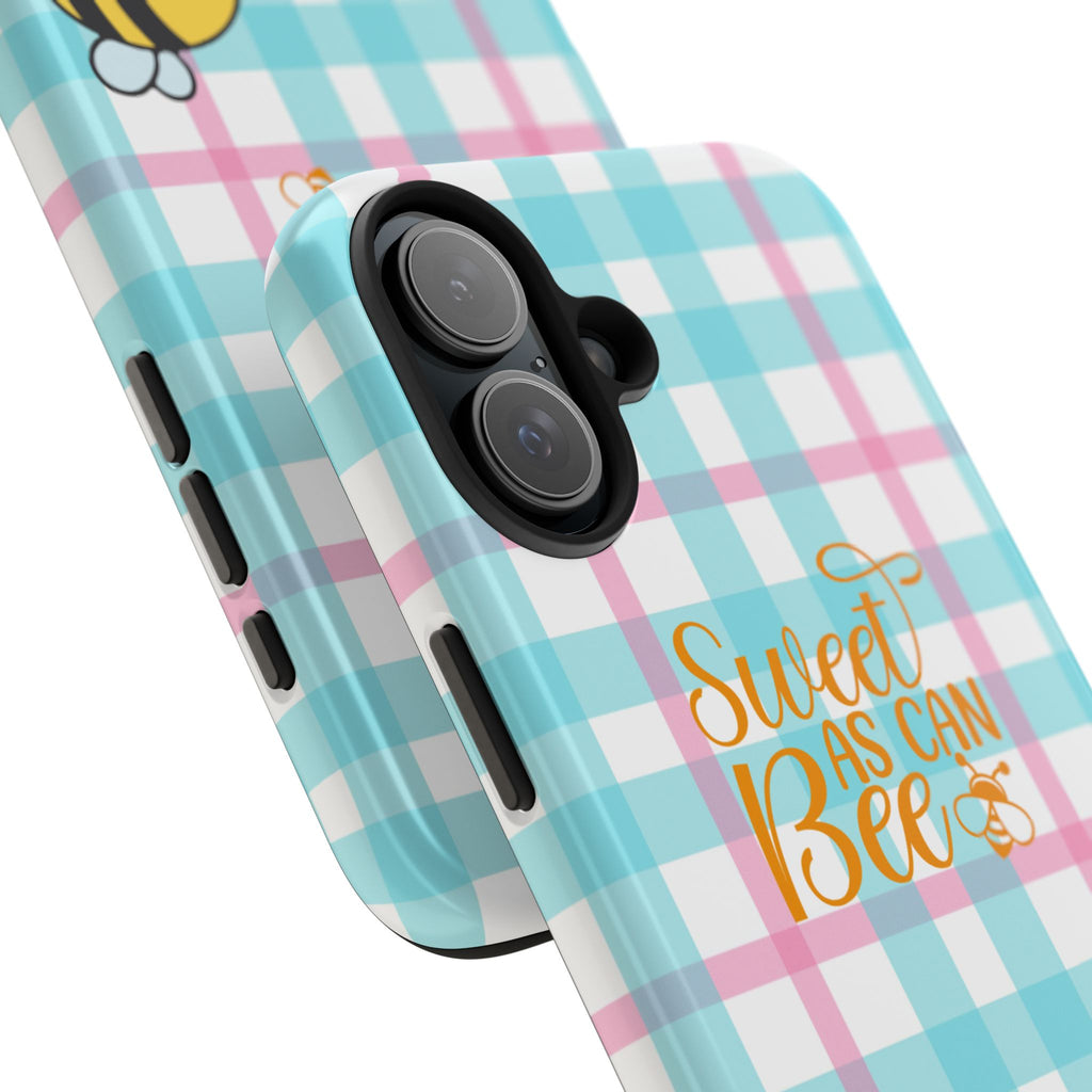 Sweet As Can Bee Tough Phone Case — Cute Bee & Daisy Plaid Protective Cover