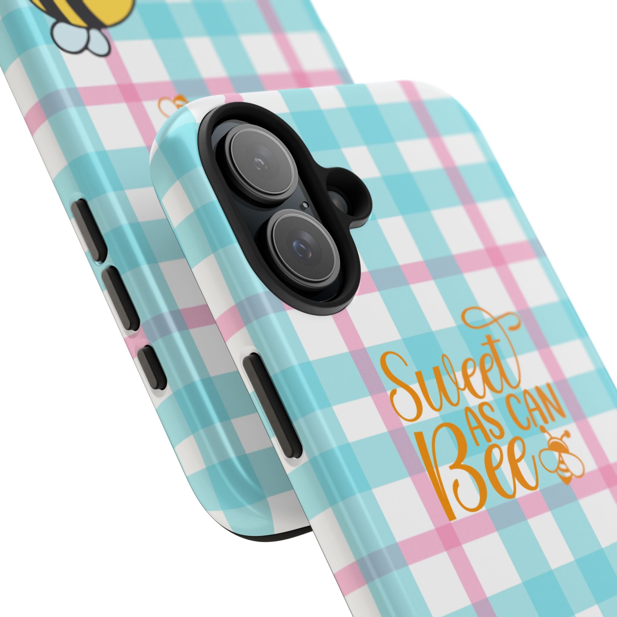 Sweet As Can Bee Tough Phone Case — Cute Bee & Daisy Plaid Protective Cover