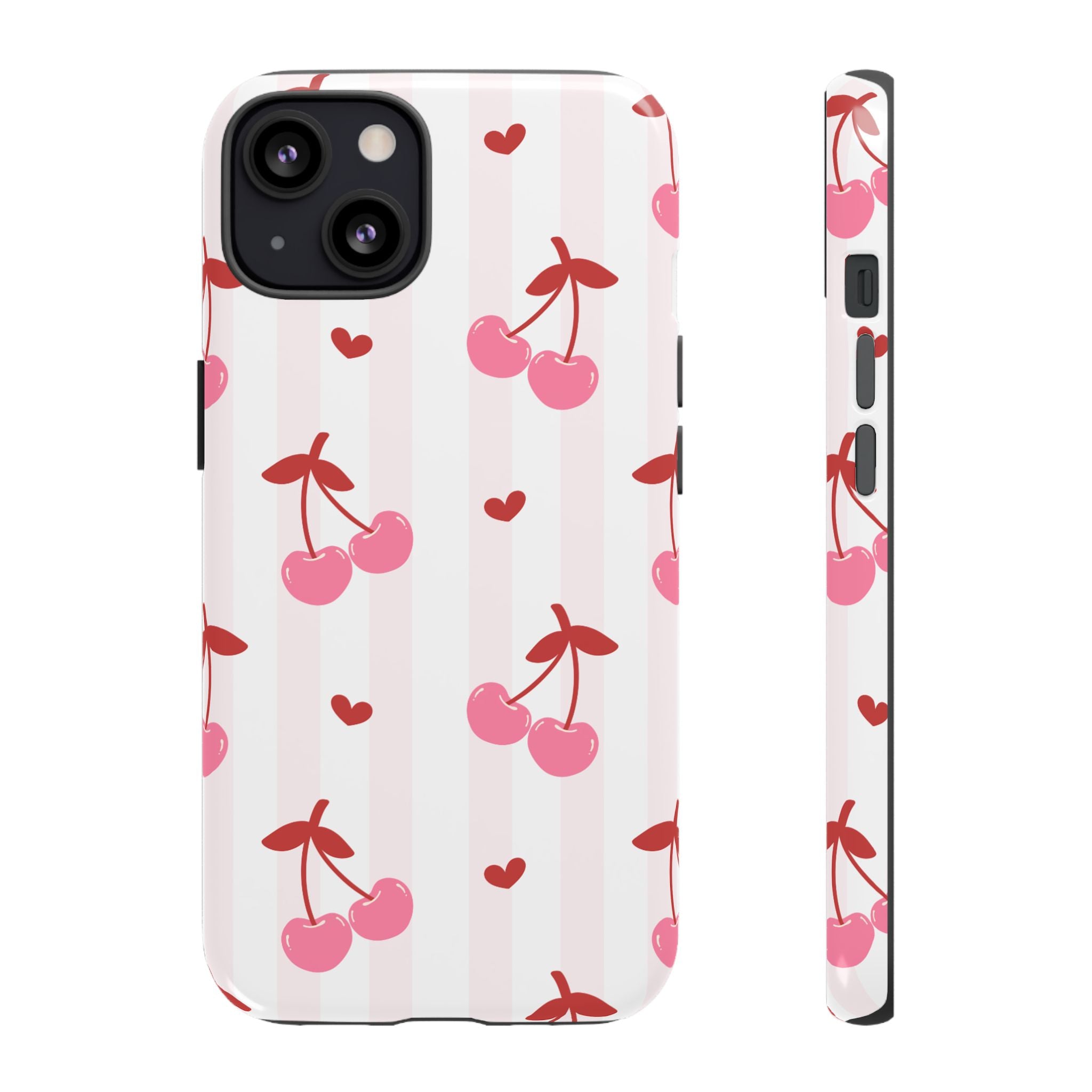 Pink Cherry Pattern Tough Phone Case — Cute Retro Fruit Design