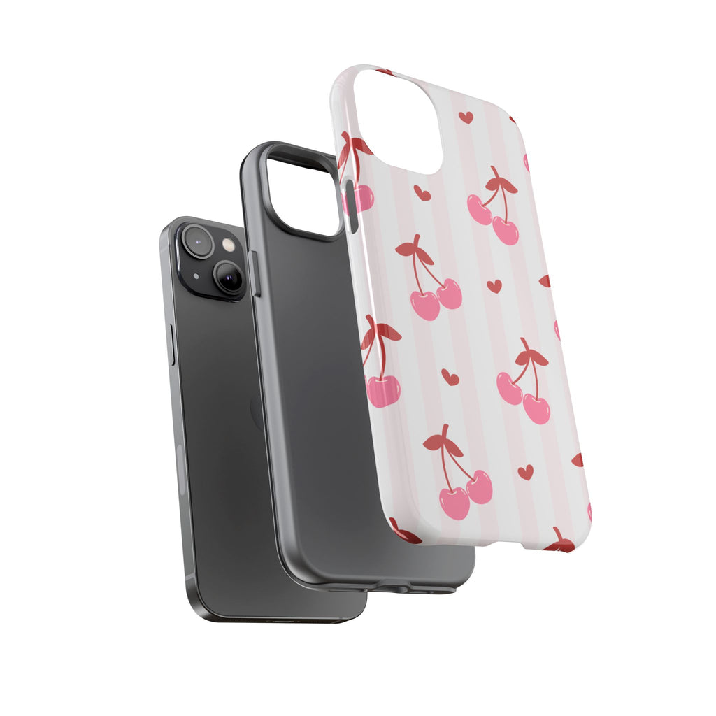 Pink Cherry Pattern Tough Phone Case — Cute Retro Fruit Design