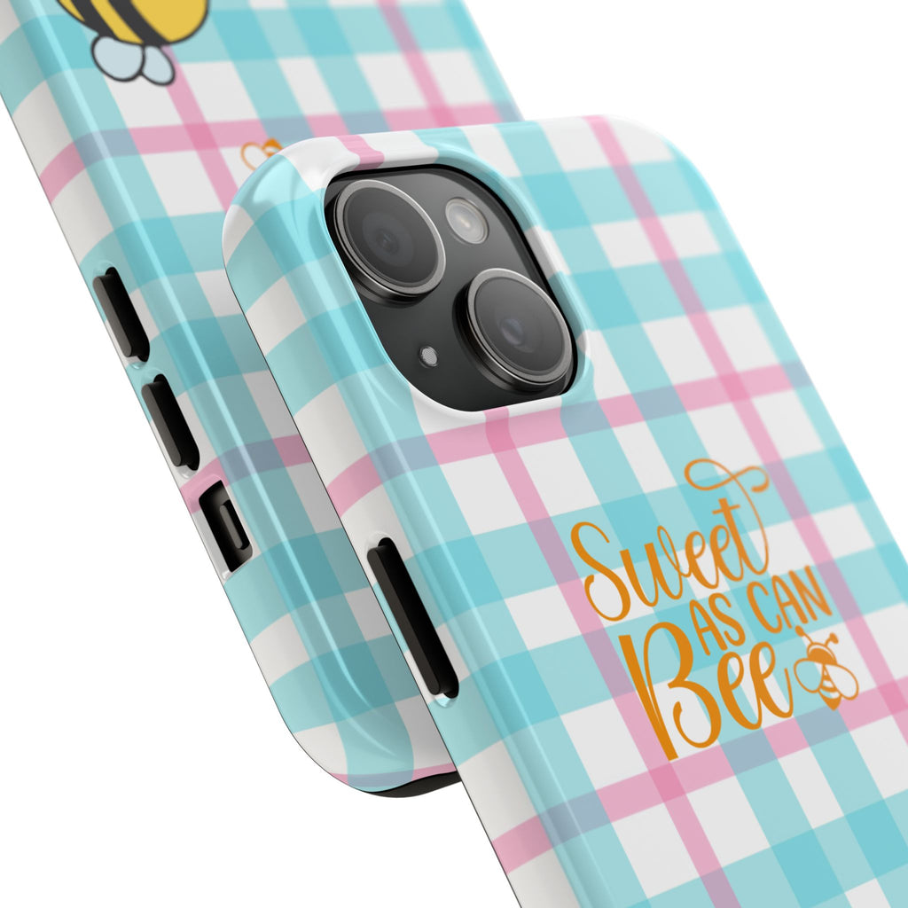 Sweet As Can Bee Tough Phone Case — Cute Bee & Daisy Plaid Protective Cover