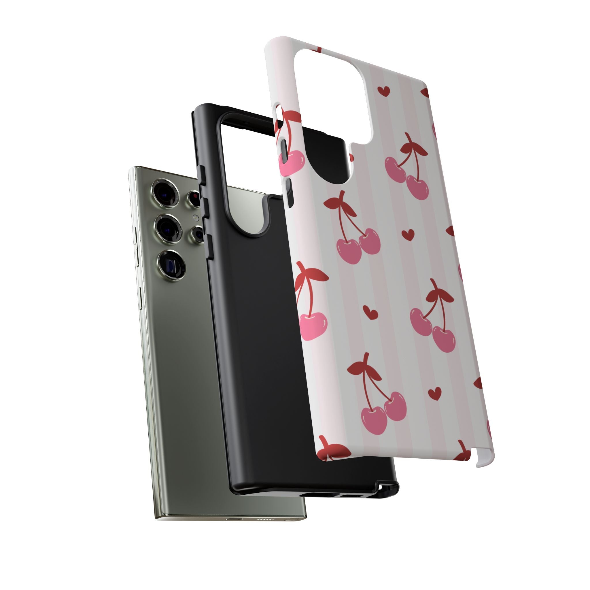 Pink Cherry Pattern Tough Phone Case — Cute Retro Fruit Design