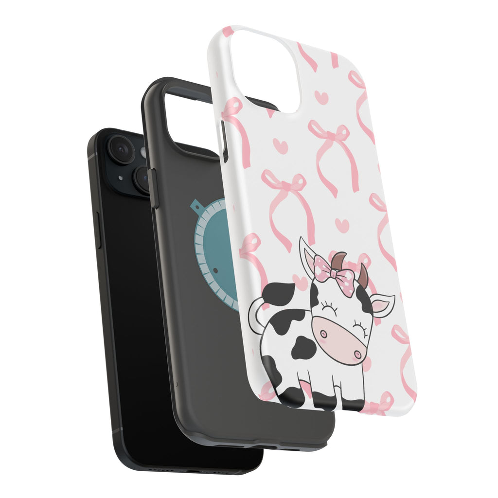 Cute Cow Phone Case — Pink Bows Magnetic Impact-Resistant Case