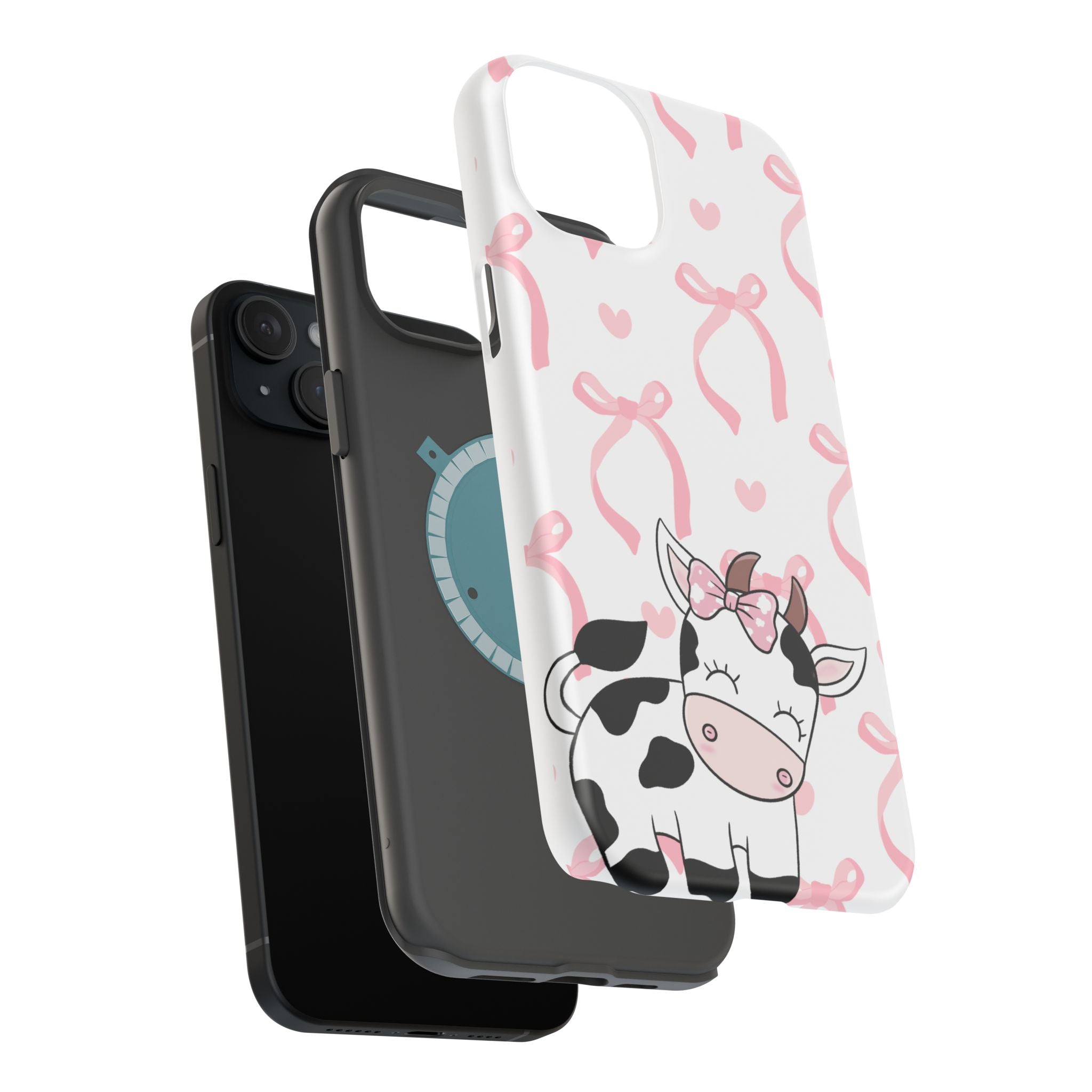 Cute Cow Phone Case — Pink Bows Magnetic Impact-Resistant Case