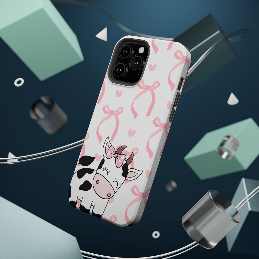 Cute Cow Phone Case — Pink Bows Magnetic Impact-Resistant Case