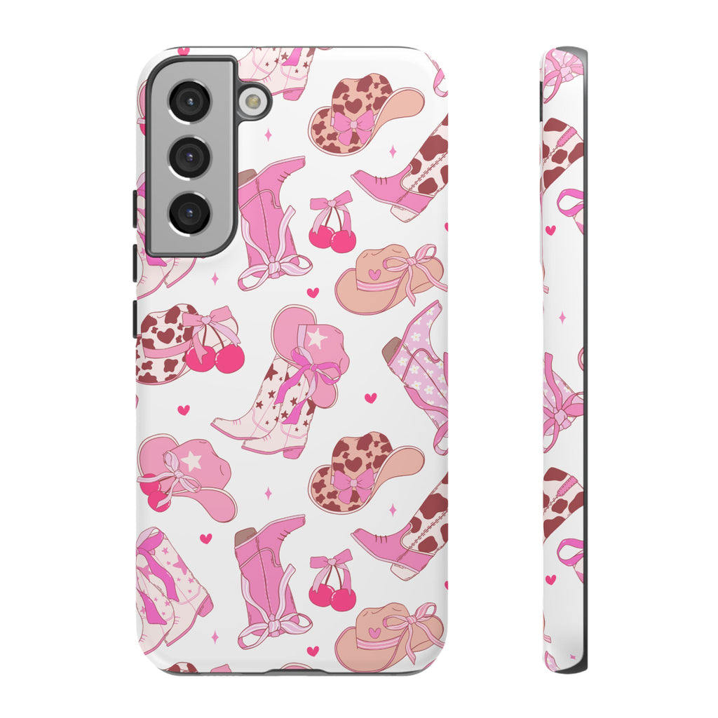 Pink Cowgirl Phone Case - Cute Western Boots & Hats Pattern Tough Case