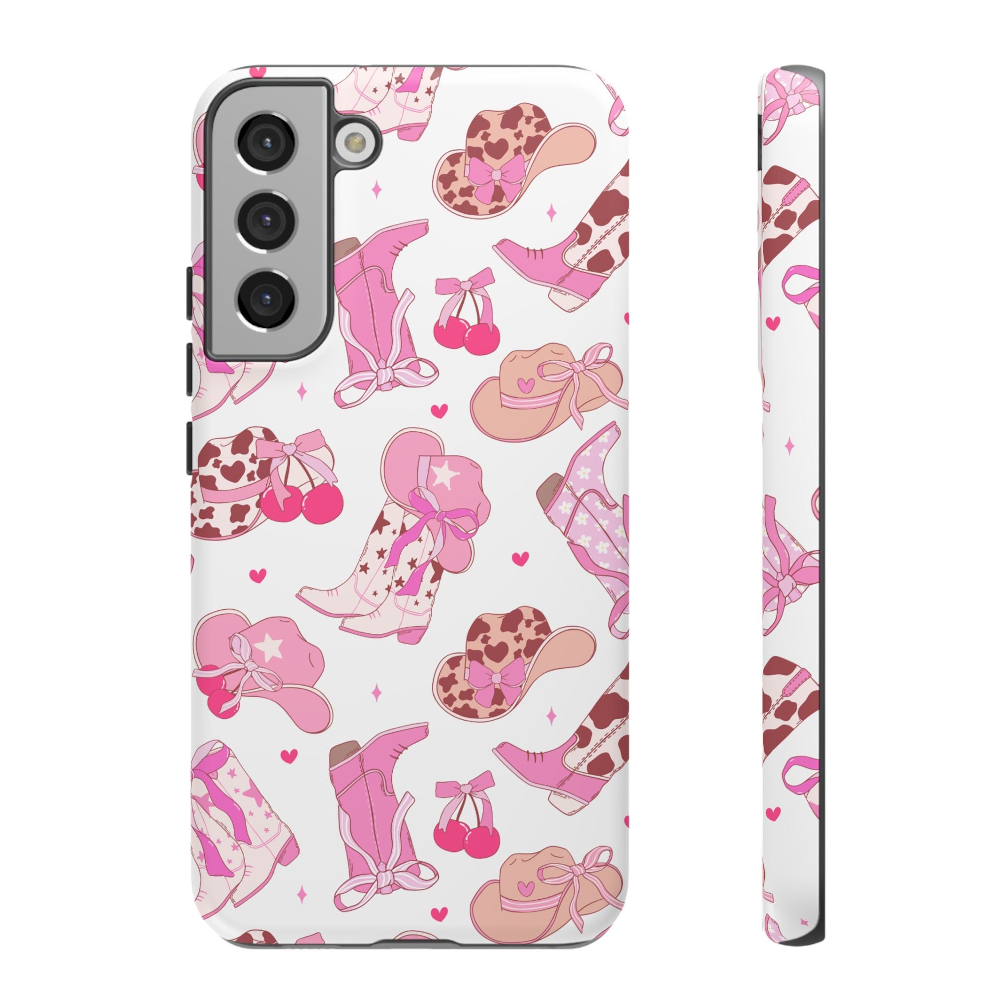 Pink Cowgirl Phone Case - Cute Western Boots & Hats Pattern Tough Case