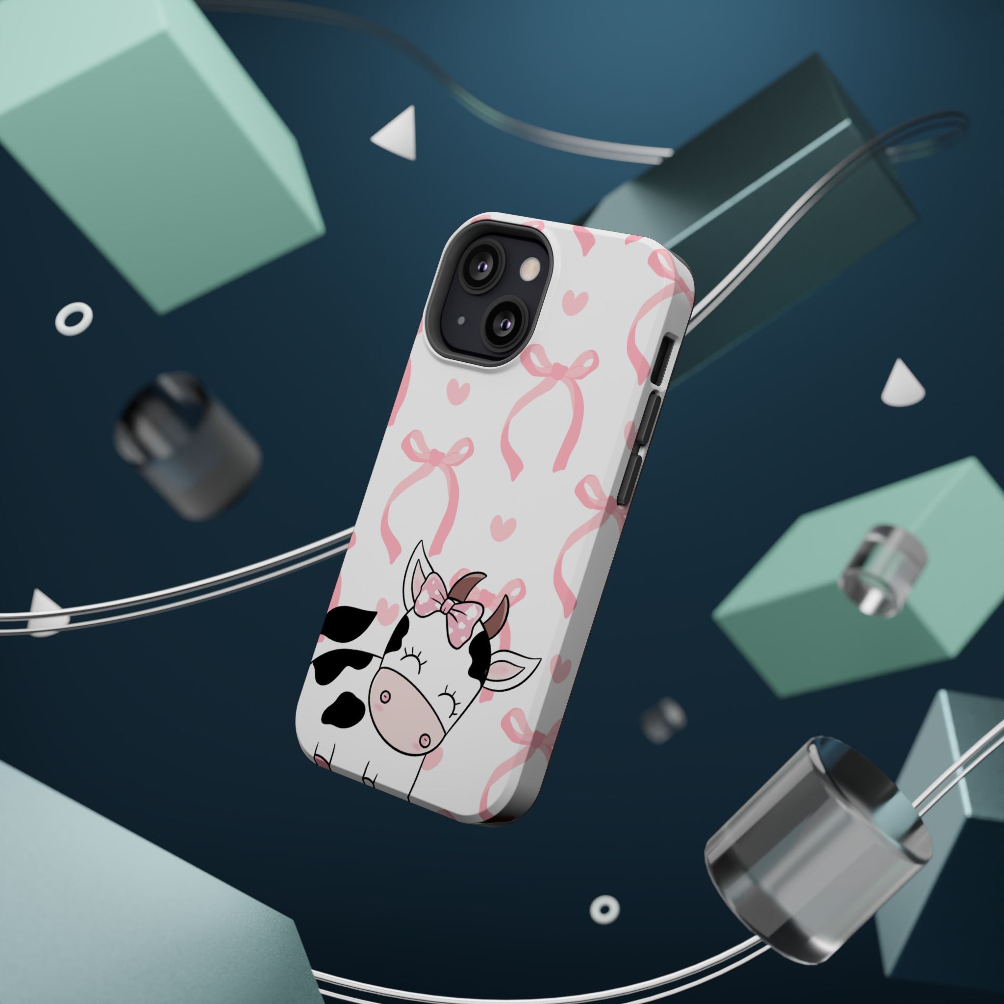 Cute Cow Phone Case — Pink Bows Magnetic Impact-Resistant Case