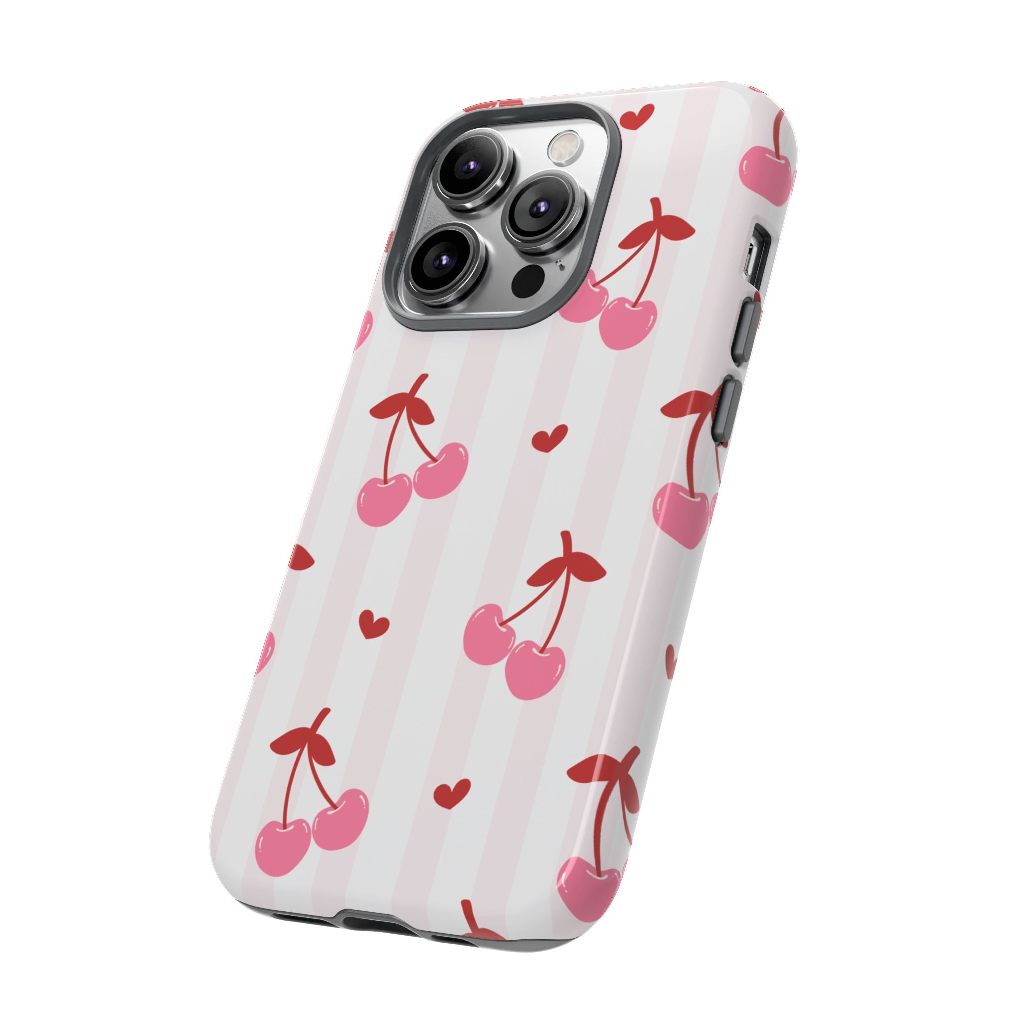 Pink Cherry Pattern Tough Phone Case — Cute Retro Fruit Design