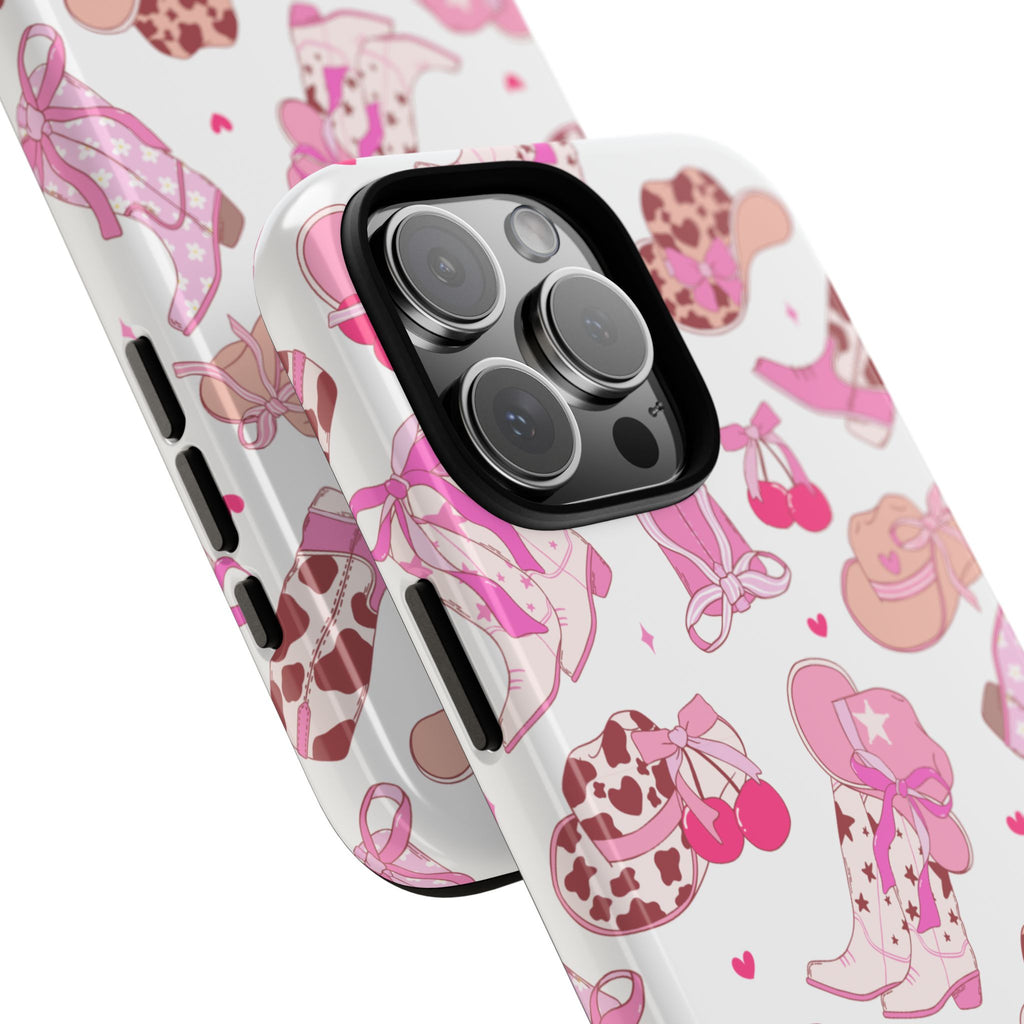 Pink Cowgirl Phone Case - Cute Western Boots & Hats Pattern Tough Case