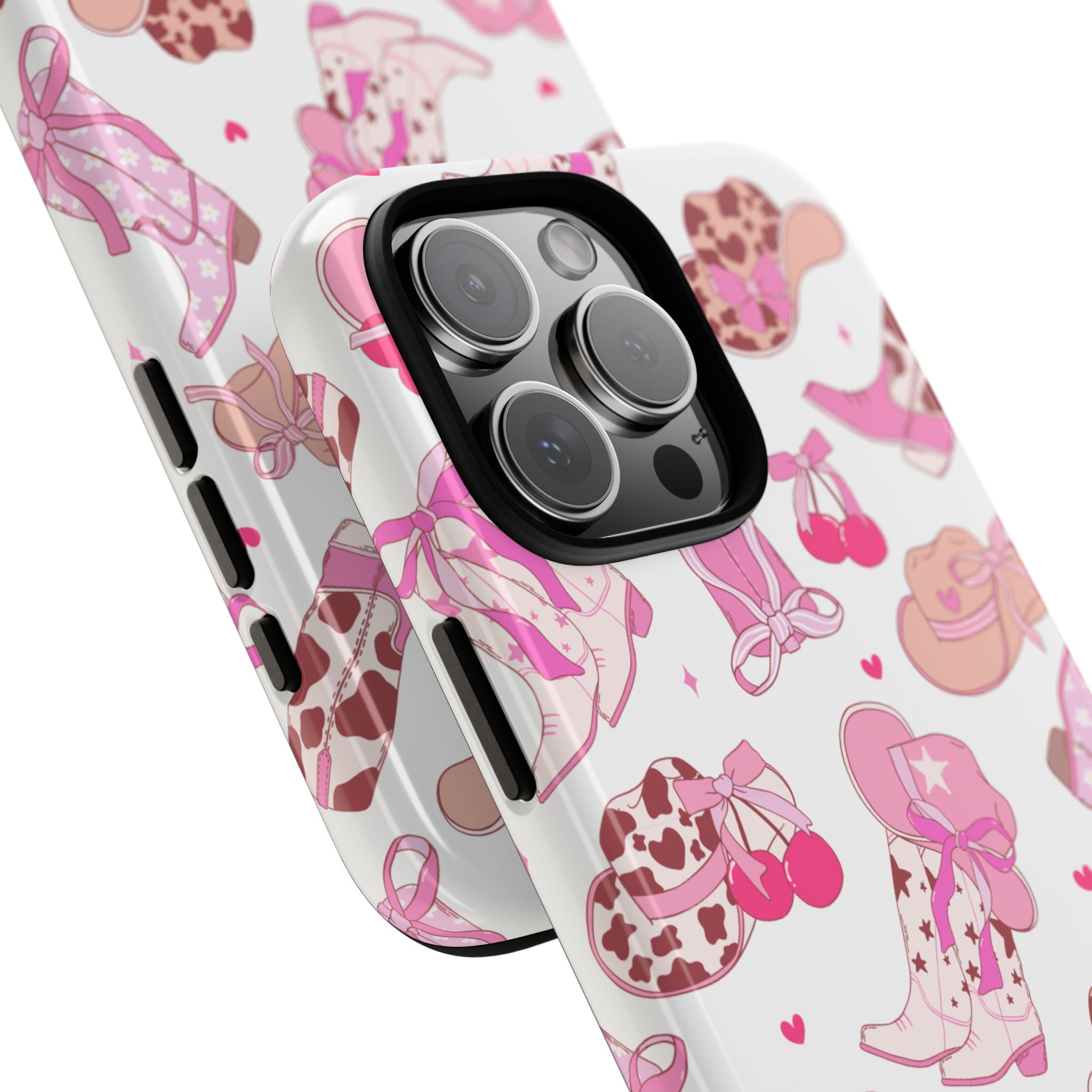 Pink Cowgirl Phone Case - Cute Western Boots & Hats Pattern Tough Case
