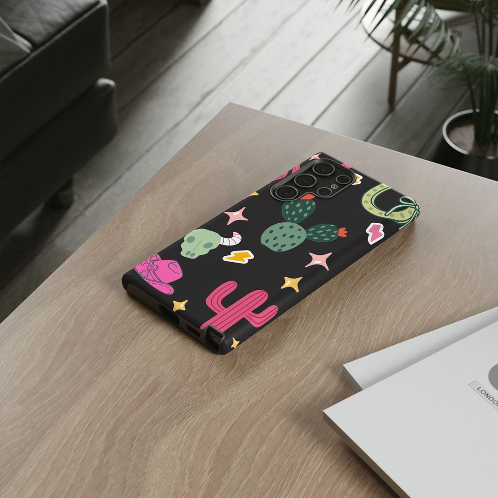 Southwest Desert Icons Tough Phone Case — Cactus, Cowboy & Skull Pattern