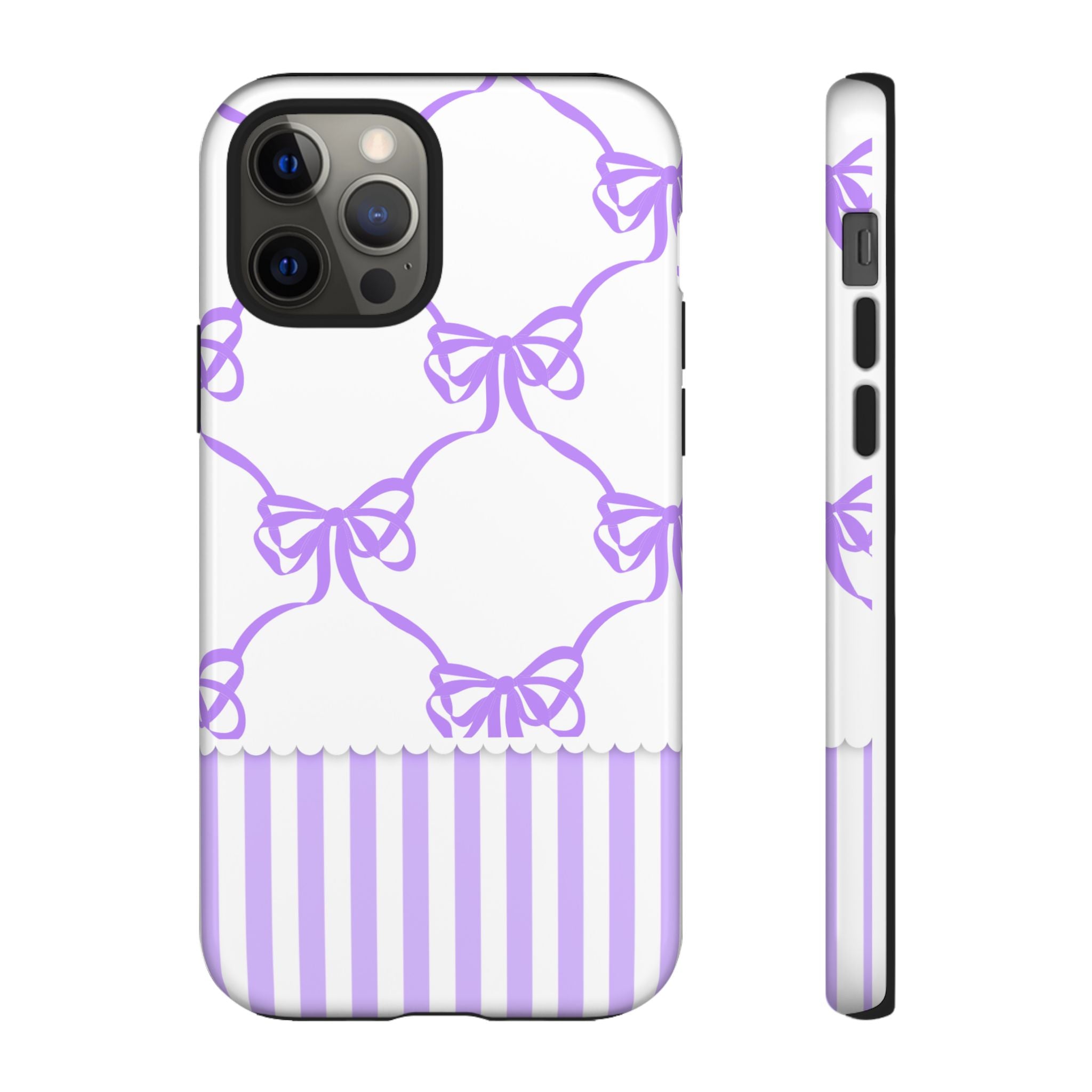 Lavender Bow Pattern Tough Phone Case - Striped Cute iPhone Cover