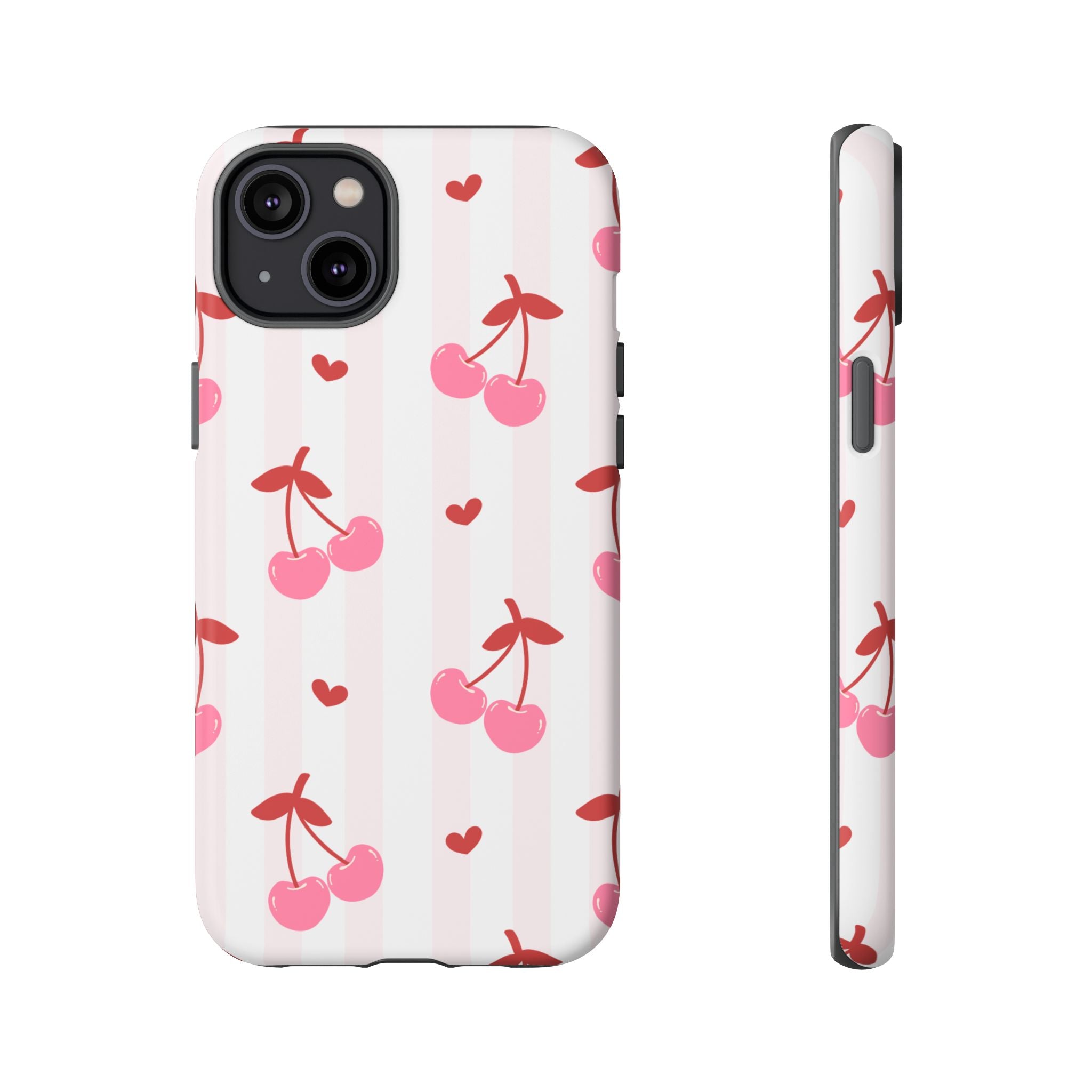 Pink Cherry Pattern Tough Phone Case — Cute Retro Fruit Design