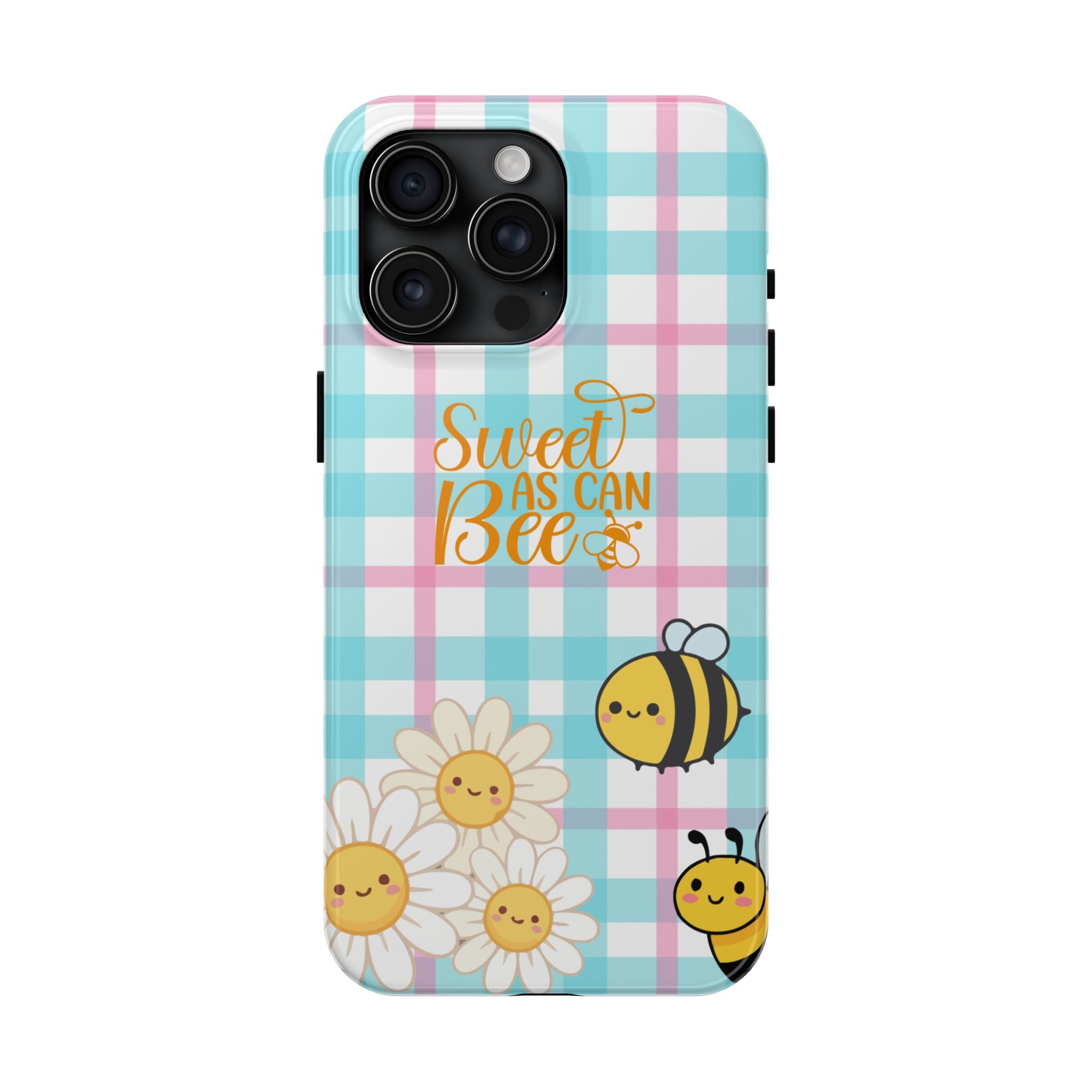 Sweet As Can Bee Tough Phone Case — Cute Bee & Daisy Plaid Protective Cover