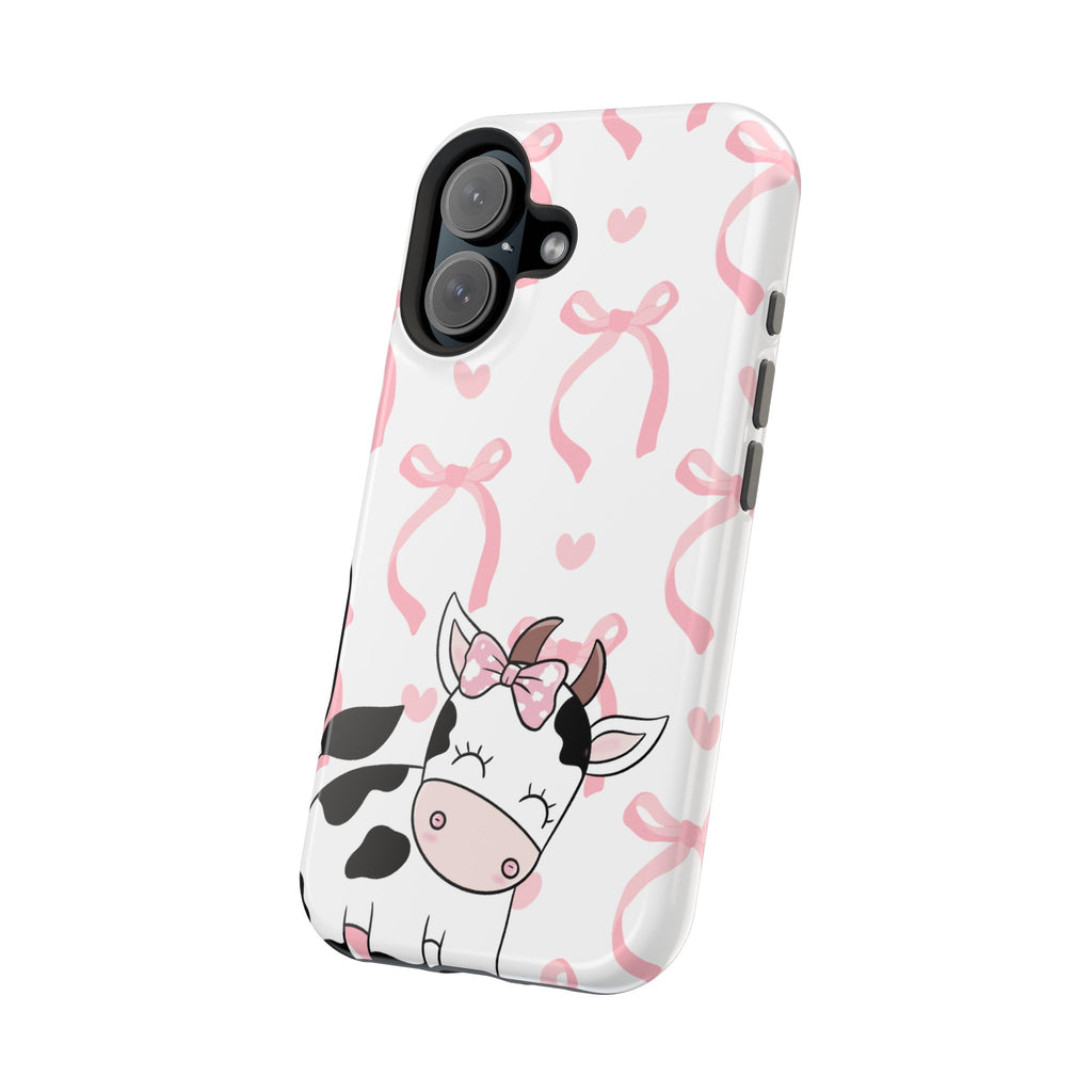 Cute Cow Phone Case — Pink Bows Magnetic Impact-Resistant Case
