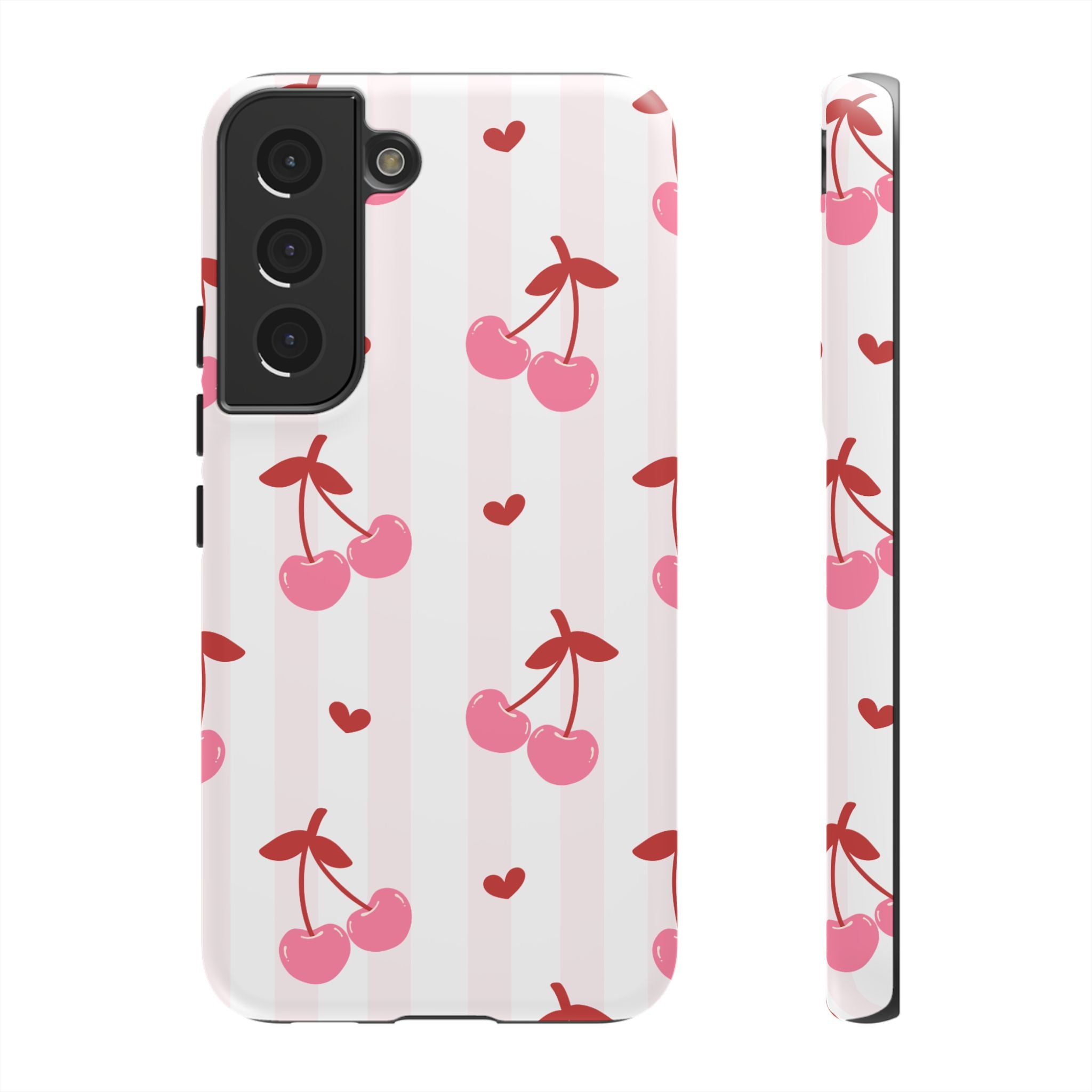 Pink Cherry Pattern Tough Phone Case — Cute Retro Fruit Design