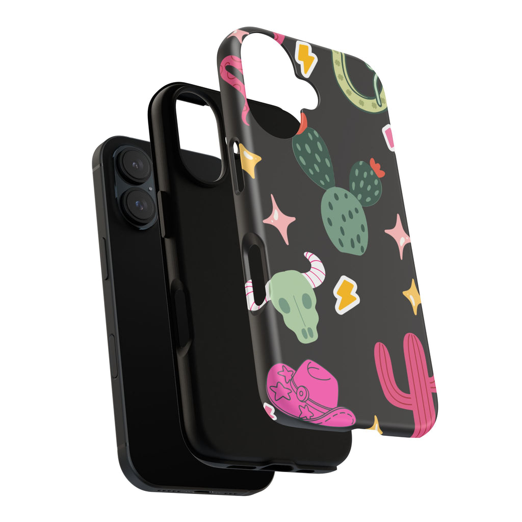 Southwest Desert Icons Tough Phone Case — Cactus, Cowboy & Skull Pattern