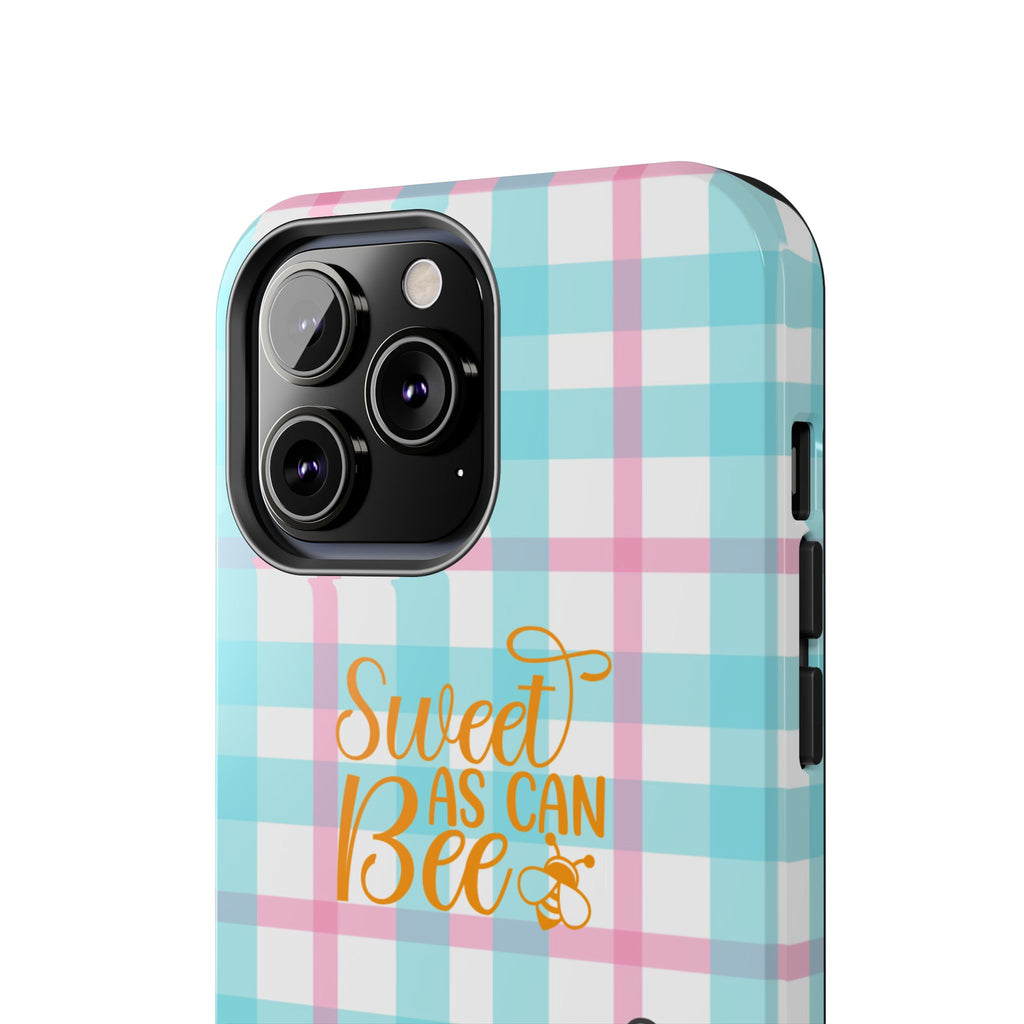Sweet As Can Bee Tough Phone Case — Cute Bee & Daisy Plaid Protective Cover