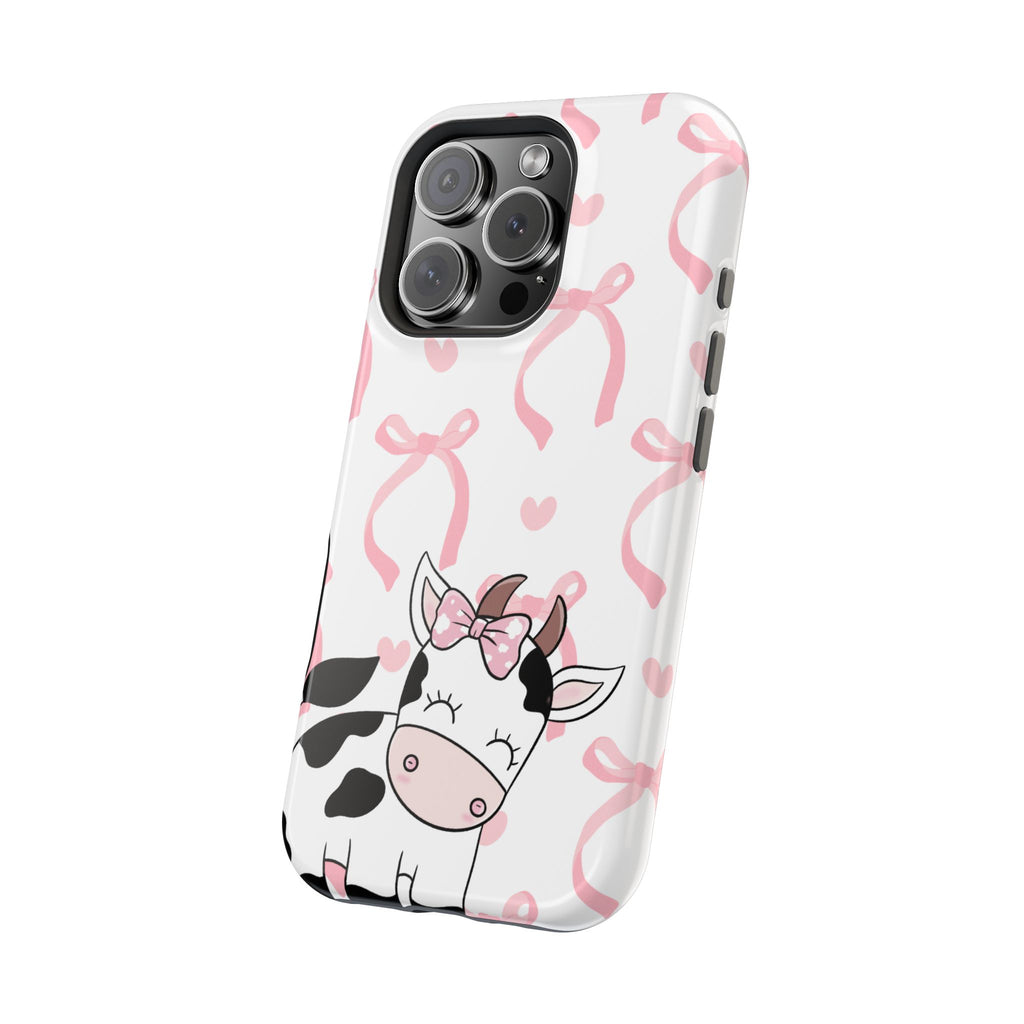 Cute Cow Phone Case — Pink Bows Magnetic Impact-Resistant Case